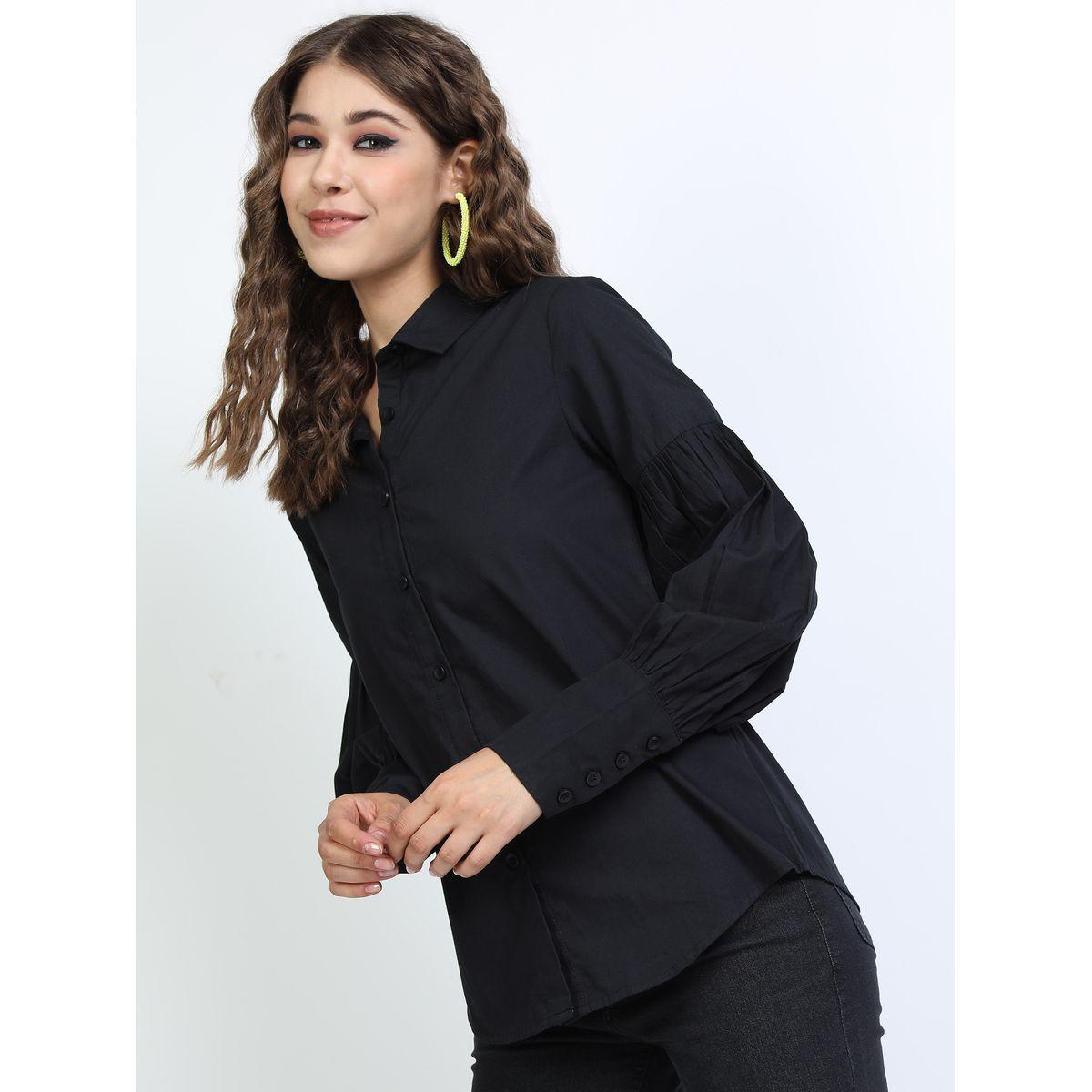Tokyo Talkies X Styli  Casual Cotton Shirt with Bishop Sleeves-women-clothing-shirtsandblouses-shirts-image-4