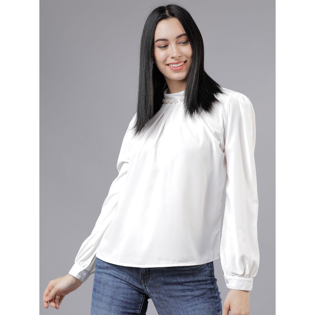 بلوزة سادة باكمام طويلة وياقة عالية طوكيو توكيز × ستايلي-women-clothing-shirtsandblouses-blouses-image-1