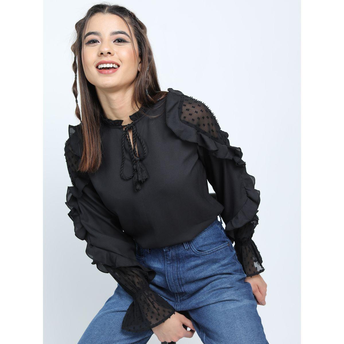 Tokyo Talkies X Styli  Tie-Up Neck Frill Sleeves Top-women-clothing-shirtsandblouses-blouses-image-1