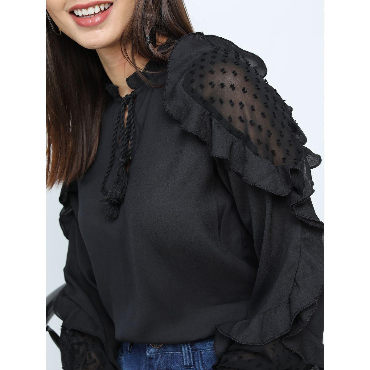 Tokyo Talkies X Styli  Tie-Up Neck Frill Sleeves Top-women-clothing-shirtsandblouses-blouses-image-5