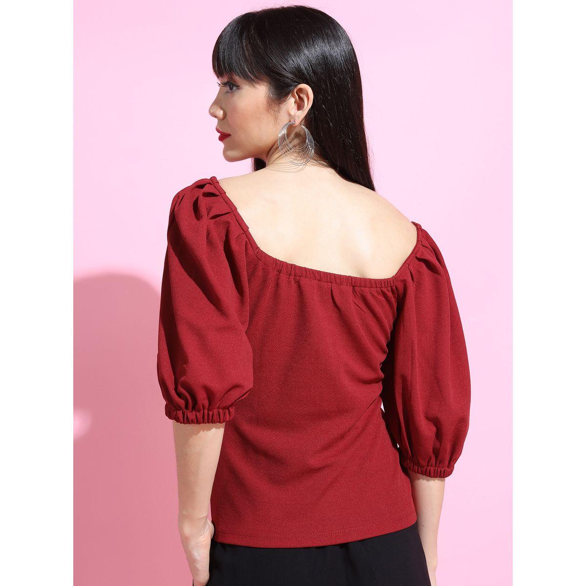 بلوزة كريب بياقة على شكل قلب واكمام منفوخة طوكيو توكيز × ستايلي-women-clothing-shirtsandblouses-blouses-image-3