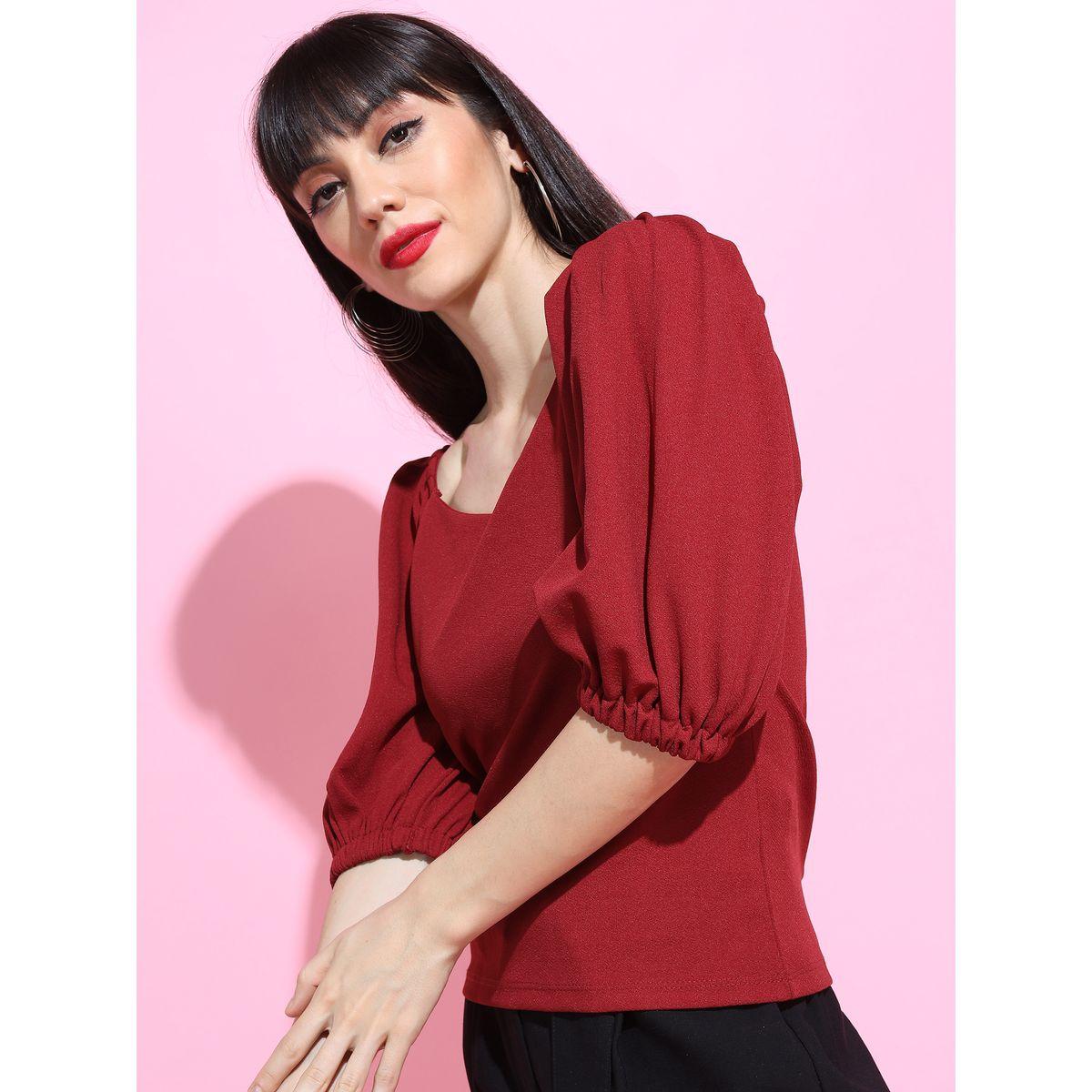 بلوزة كريب بياقة على شكل قلب واكمام منفوخة طوكيو توكيز × ستايلي-women-clothing-shirtsandblouses-blouses-image-5