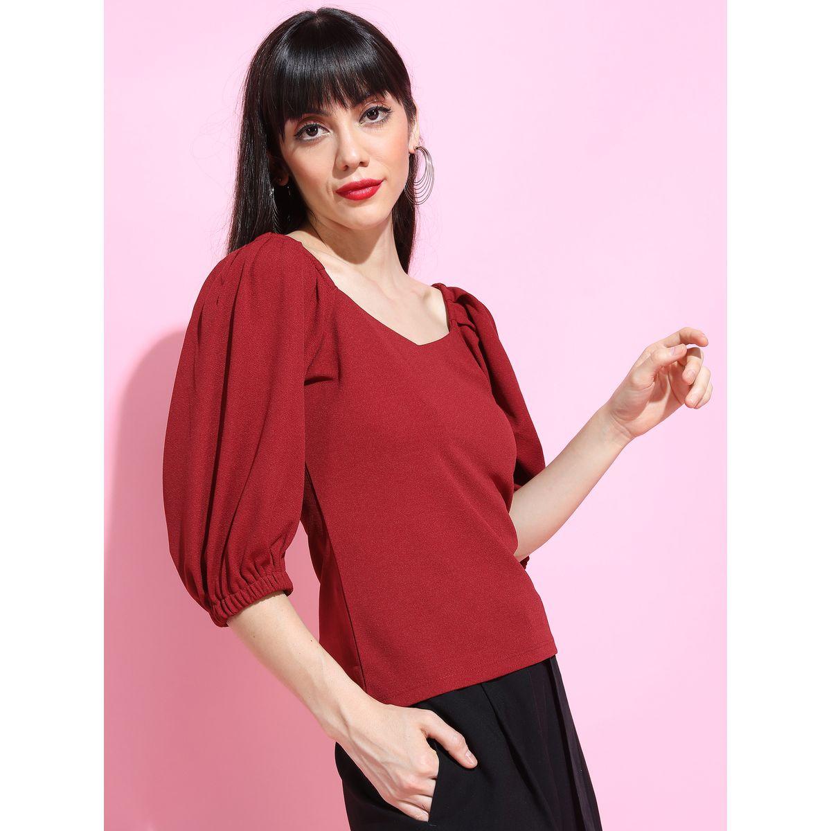بلوزة كريب بياقة على شكل قلب واكمام منفوخة طوكيو توكيز × ستايلي-women-clothing-shirtsandblouses-blouses-image-6