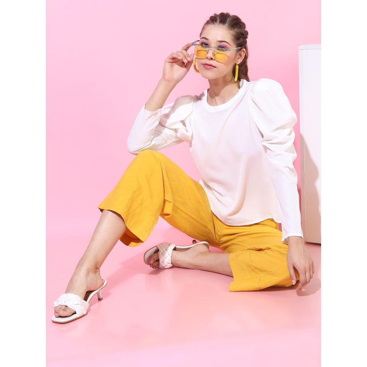 Tokyo Talkies X Styli  Solid Regular Fit Top with Puff Sleeves-women-clothing-shirtsandblouses-blouses-image-2