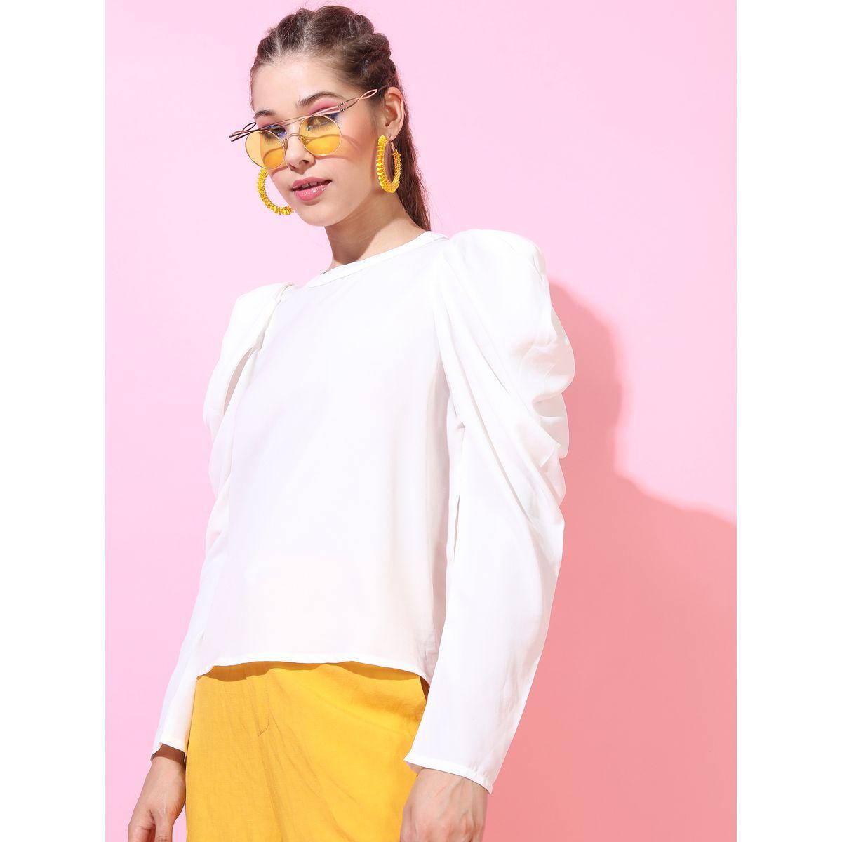 Tokyo Talkies X Styli  Solid Regular Fit Top with Puff Sleeves-women-clothing-shirtsandblouses-blouses-image-6
