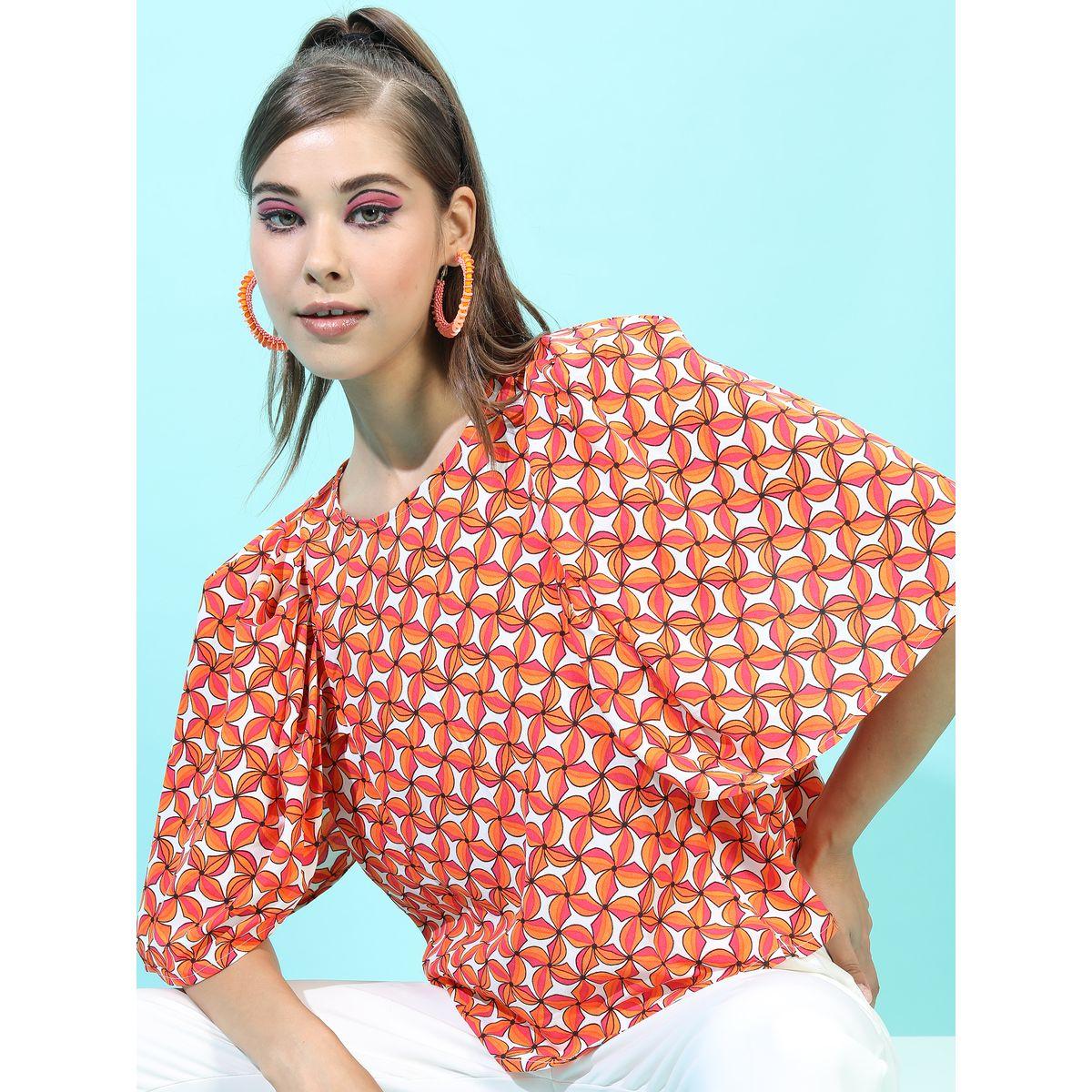 Tokyo Talkies X Styli  AOP Round Neck Top with Puffed Sleeve-women-clothing-shirtsandblouses-blouses-image-1
