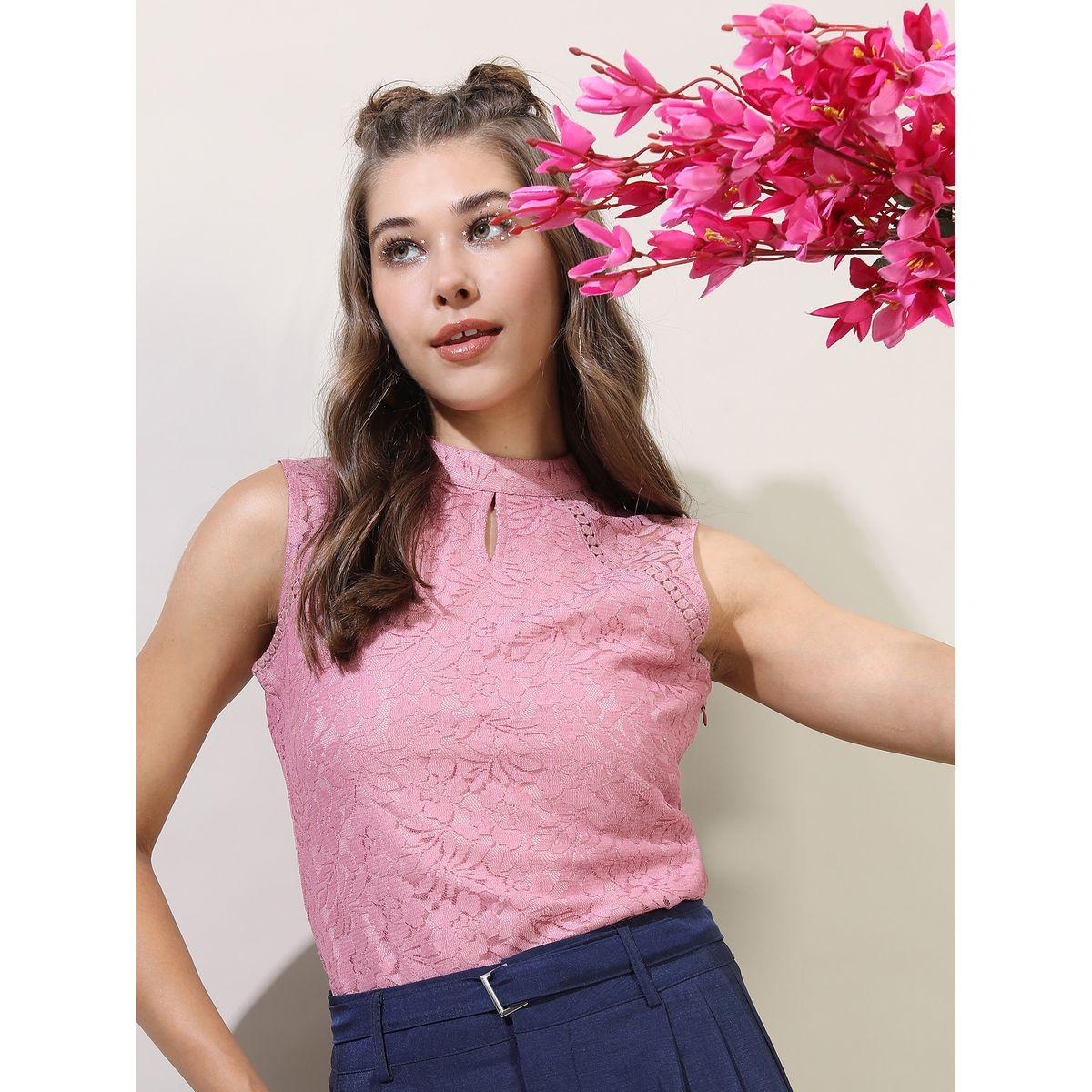 Tokyo Talkies X Styli  High Neck Lace Insert Top-women-clothing-shirtsandblouses-blouses-image-1