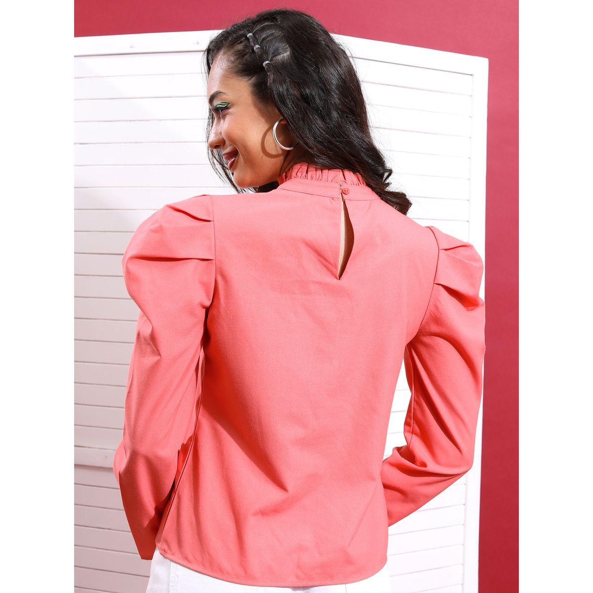 Tokyo Talkies X Styli  Solid High Neck Top with Puff Sleeves-women-clothing-shirtsandblouses-blouses-image-3