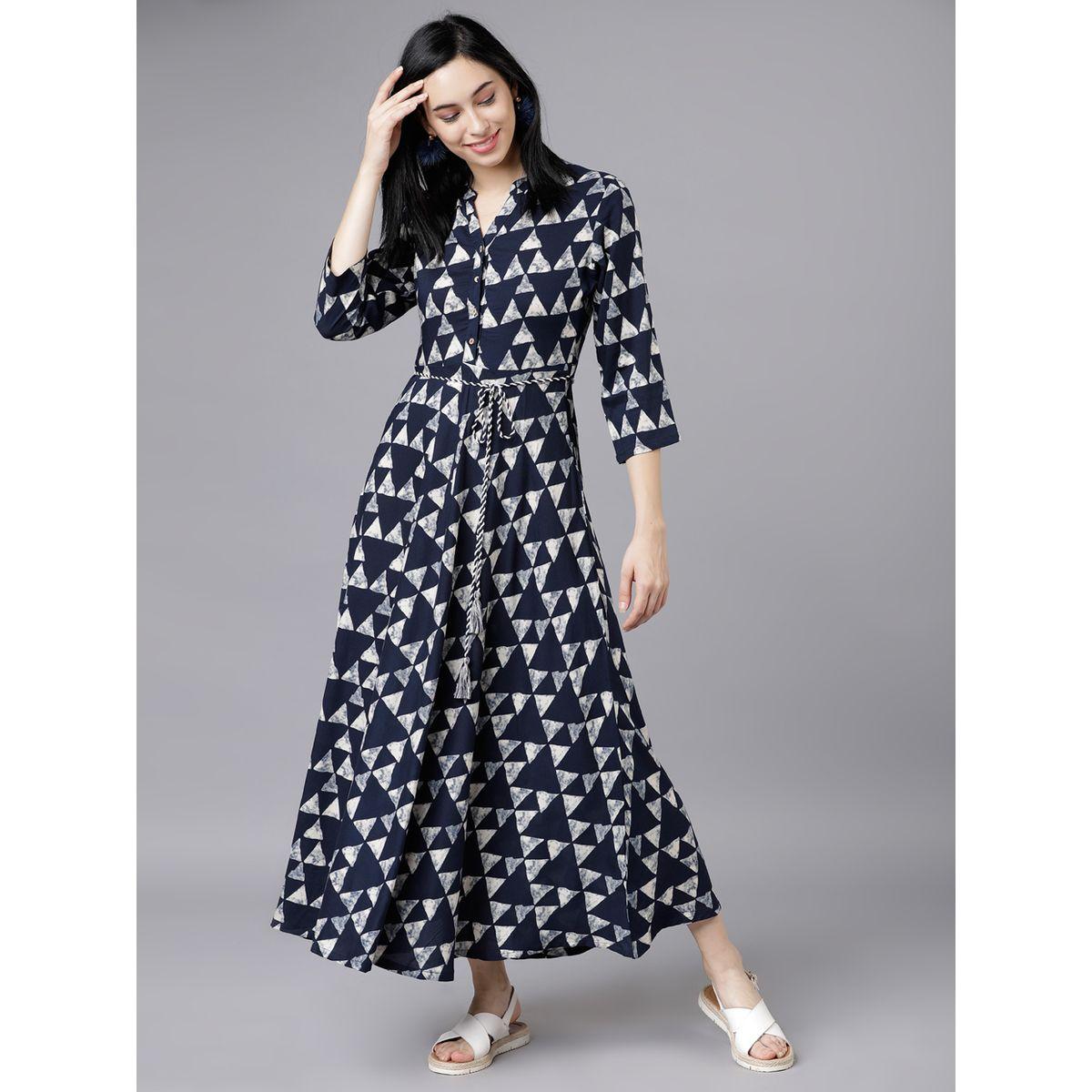 Vishudh X Styli  Geometric Print Shirt Maxi Dress with String Detail-women-clothing-dresses-image-1