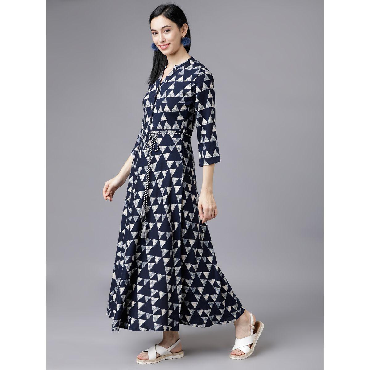 Vishudh X Styli  Geometric Print Shirt Maxi Dress with String Detail-women-clothing-dresses-image-2