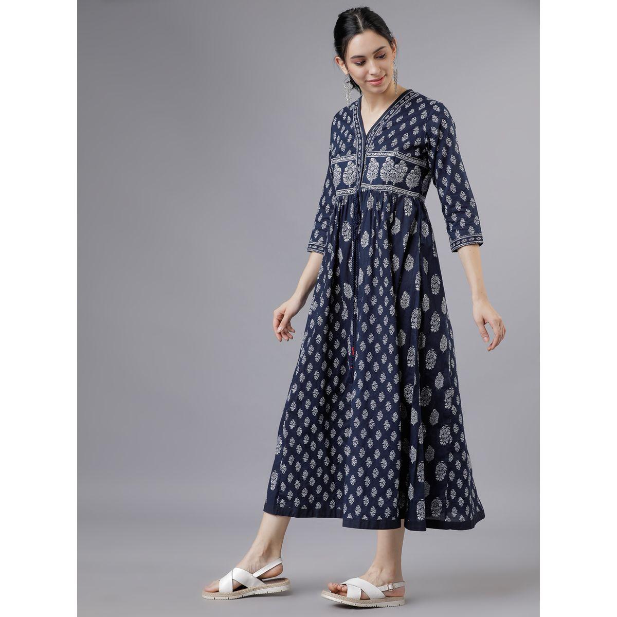 Vishudh X Styli  Block Print V Neck Empire Maxi Dress-women-clothing-dresses-image-2
