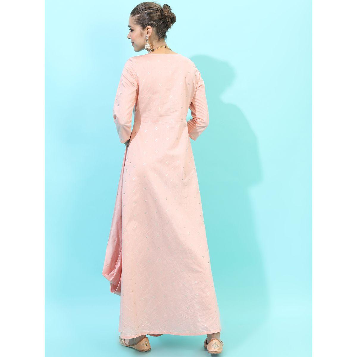Vishudh X Styli   Foil Print A-Line Maxi Dress with Box Pleats-women-clothing-ethnicwear-dresses-image-3