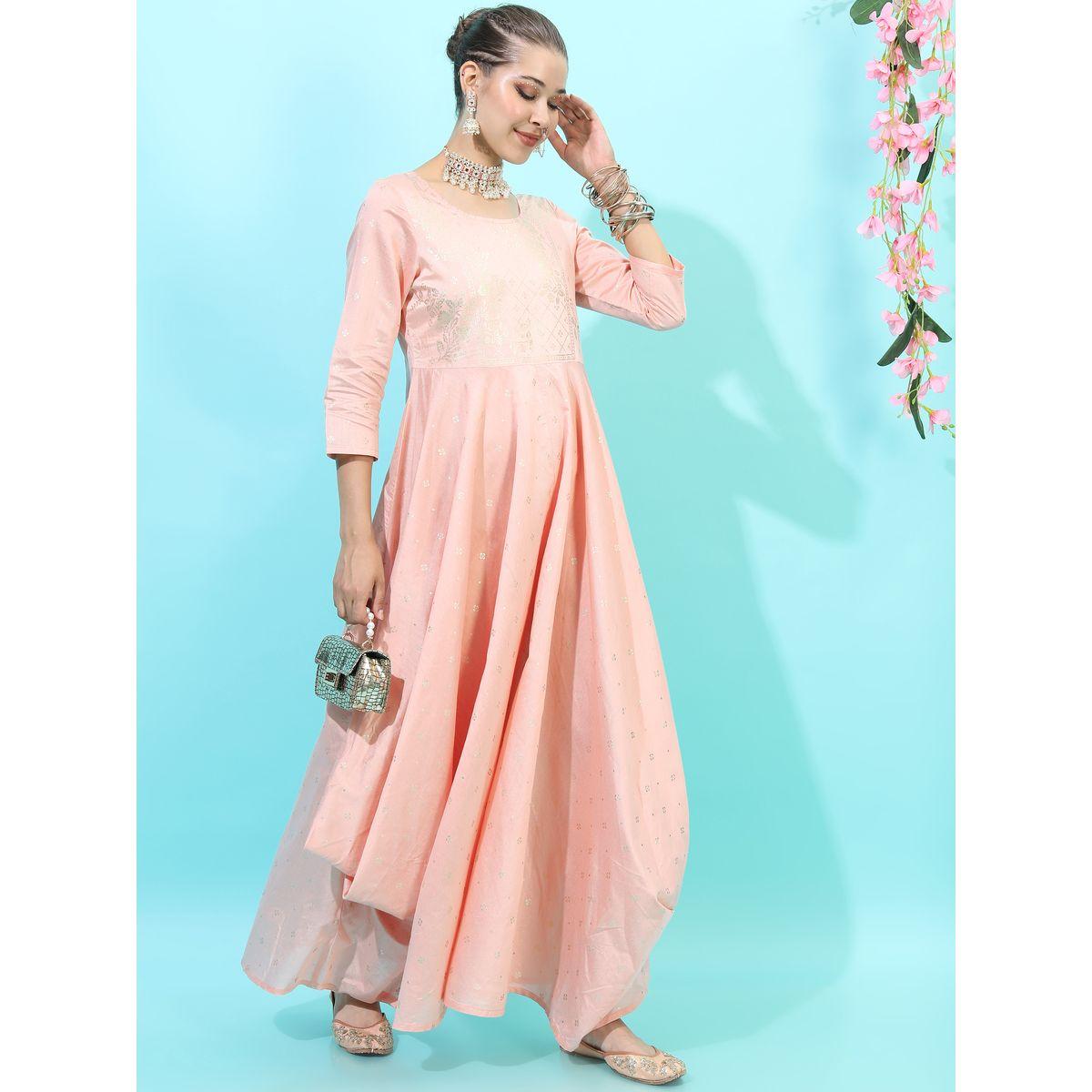 Vishudh X Styli   Foil Print A-Line Maxi Dress with Box Pleats-women-clothing-ethnicwear-dresses-image-5