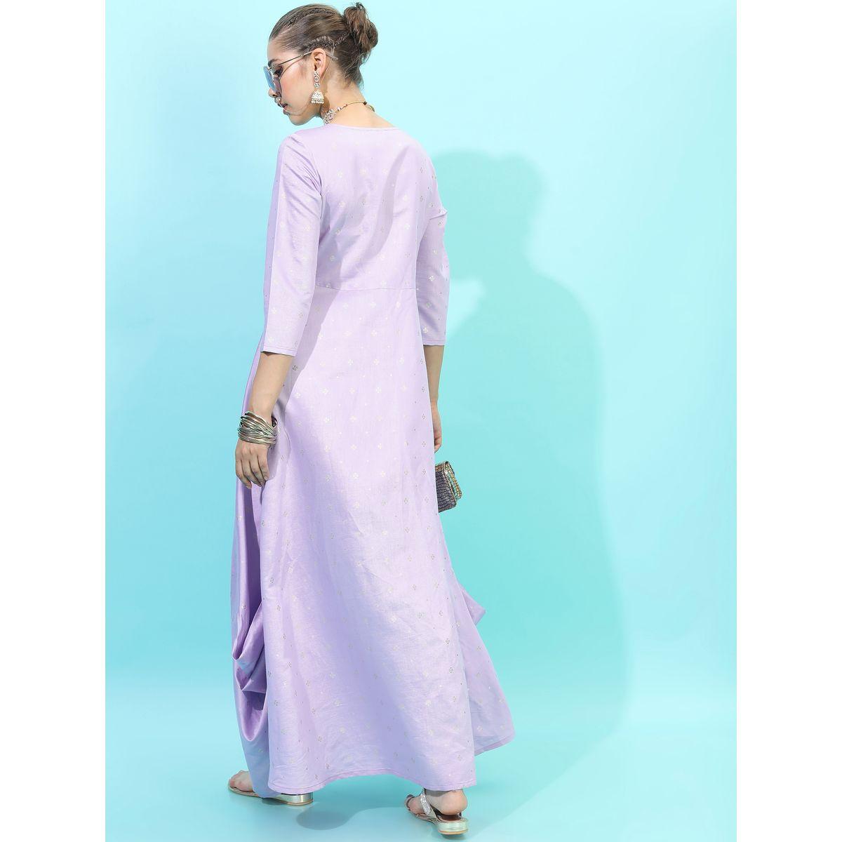 Vishudh X Styli  Foil Print A-Line Maxi Dress with Box Pleats-women-clothing-ethnicwear-dresses-image-3