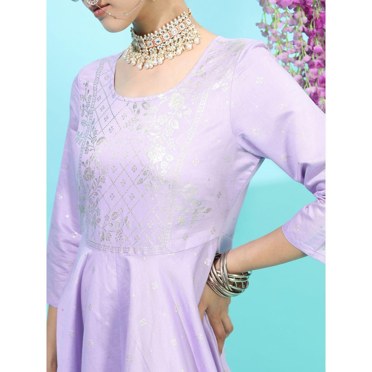 Vishudh X Styli  Foil Print A-Line Maxi Dress with Box Pleats-women-clothing-ethnicwear-dresses-image-4