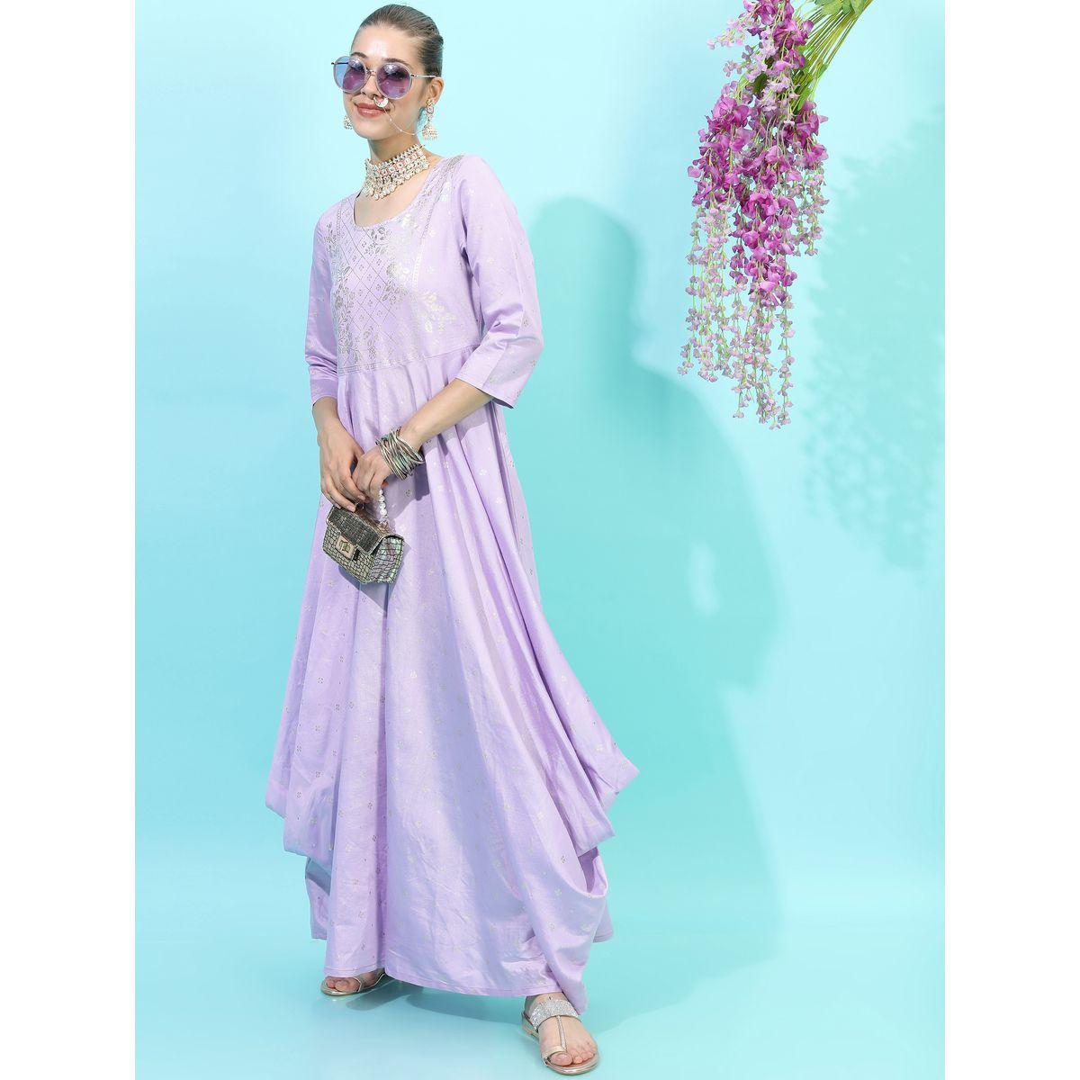 Vishudh X Styli  Foil Print A-Line Maxi Dress with Box Pleats-women-clothing-ethnicwear-dresses-image-6
