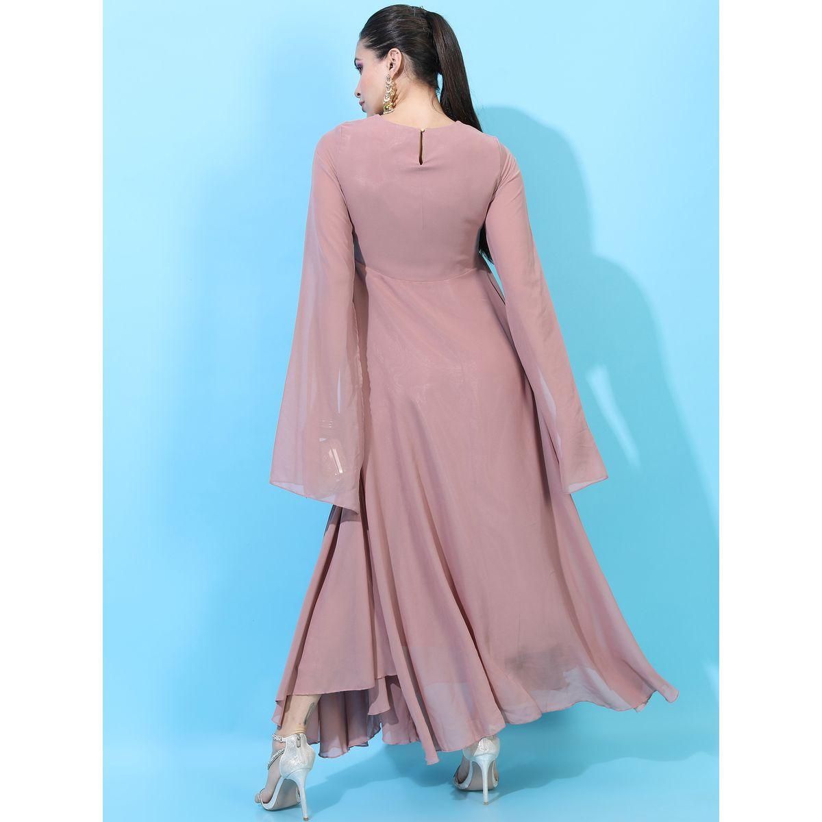 Vishudh X Styli  Embroidery Detail A-Line Maxi Dress with Slit Sleeves-women-clothing-dresses-image-3