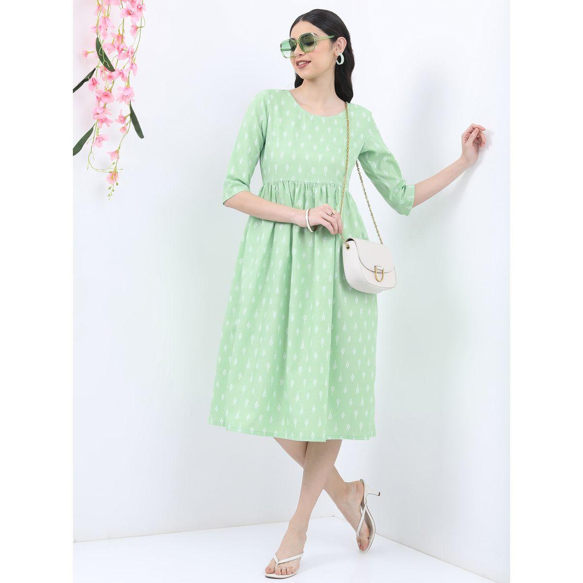 فستان طويل بطبعة هندسية وحافة واسعة فيشود × ستايلي-women-clothing-dresses-image-1