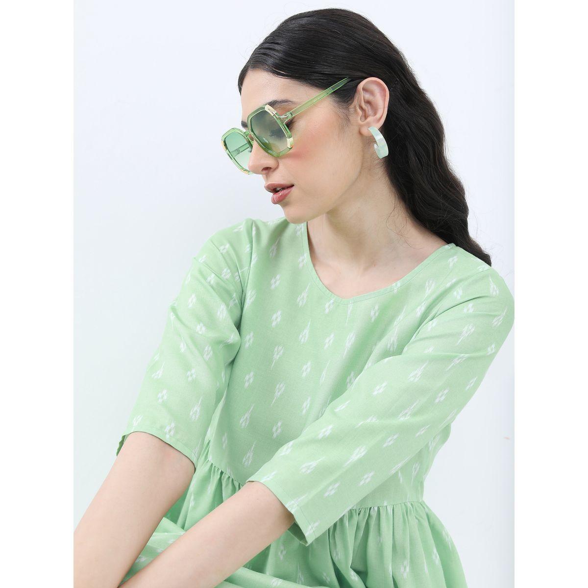 فستان طويل بطبعة هندسية وحافة واسعة فيشود × ستايلي-women-clothing-dresses-image-2