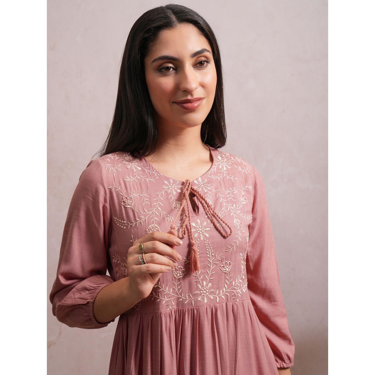 Vishudh X Styli  Embroidered Floral Tie-Up Neck Tiered Maxi Dress-women-clothing-dresses-image-6