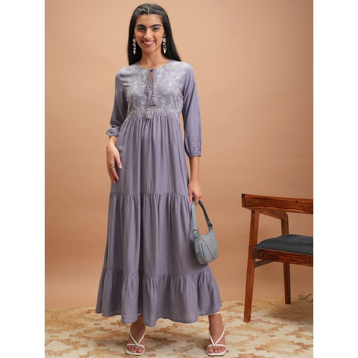Vishudh X Styli  Embroidered Floral Tie-Up Neck Tiered Maxi Dress-women-clothing-dresses-image-1