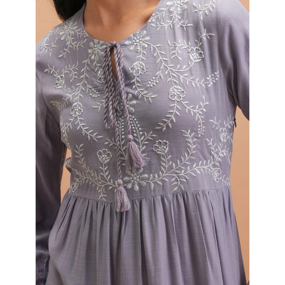 Vishudh X Styli  Embroidered Floral Tie-Up Neck Tiered Maxi Dress-women-clothing-dresses-image-5