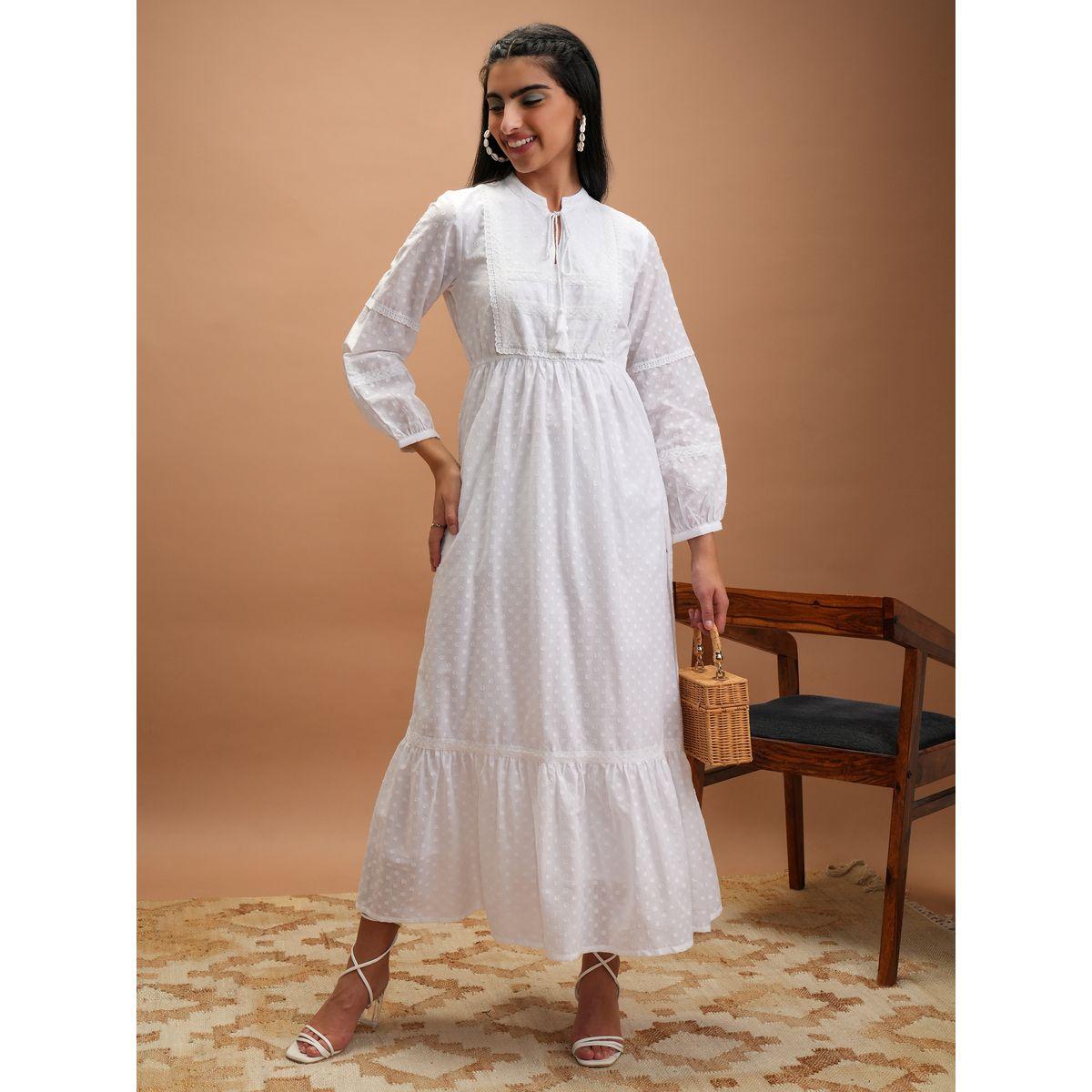 فستان طويل بكسرات مع ياقة بأربطة فيشود × ستايلي-women-clothing-dresses-image-1