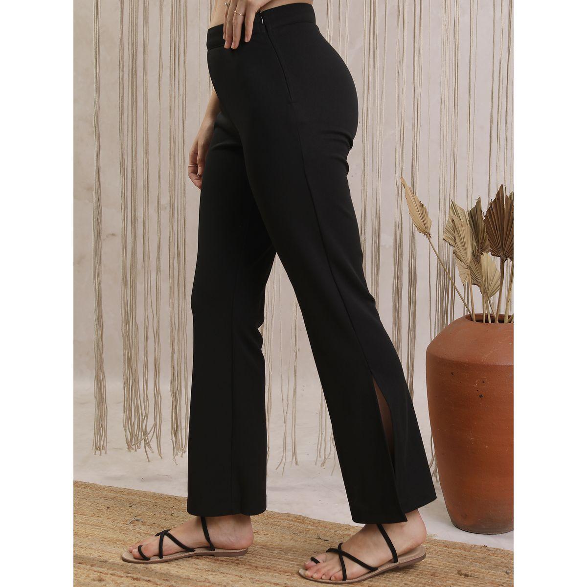 Vishudh X Styli  Mid Rise Side Slit Flared Trouser-women-clothing-bottoms-trousers-image-4