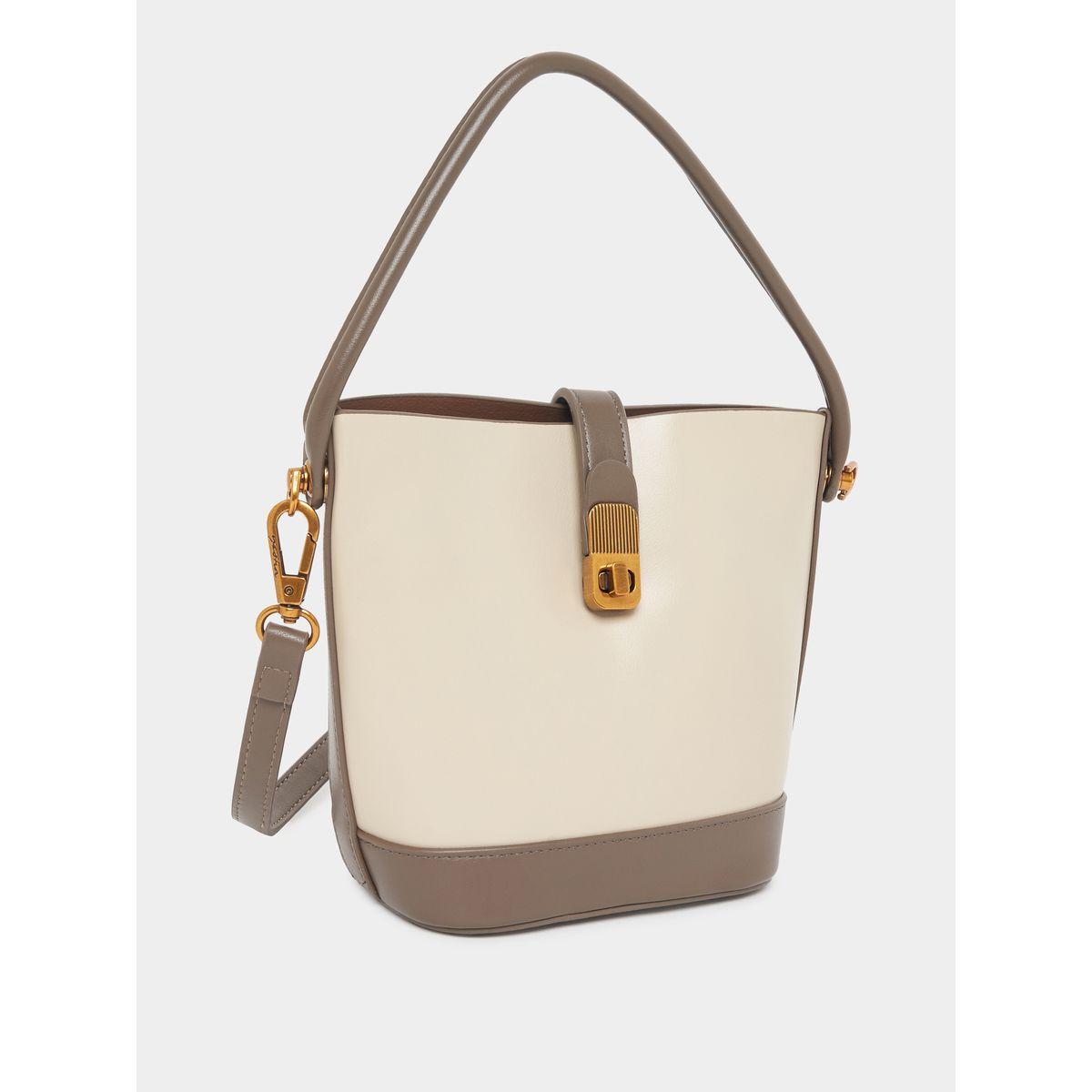 Styli Two Tone Twisted Lock Bucket Handbag-women-bagsandwallets-handbags-image-1