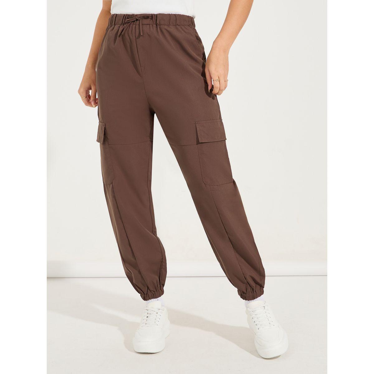 بنطال كارجو سادة بخصر مطاطي-women-clothing-bottoms-trousers-image-2