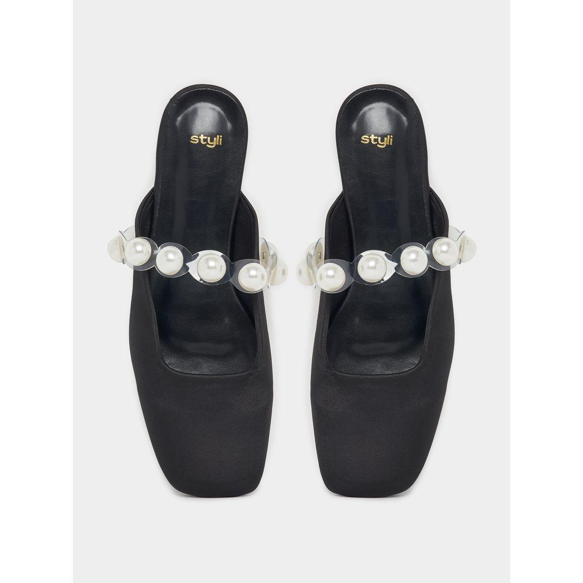 Styli Pearl Strap Detail Square Toe Mules-women-shoes-heels-image-6