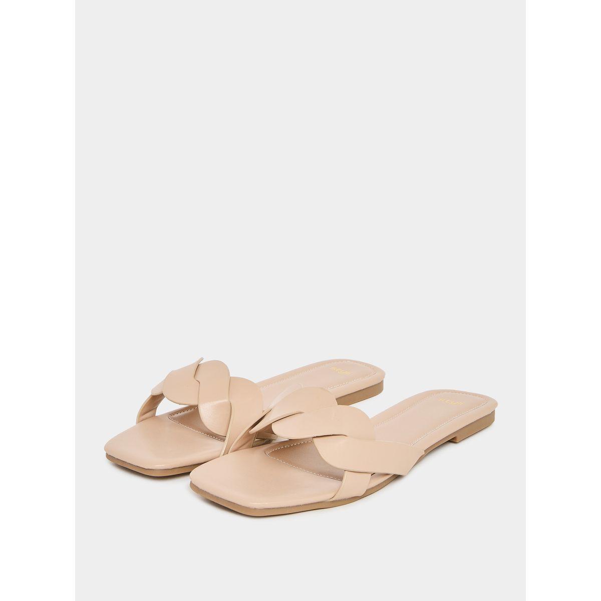 Styli Plain Braided Slip On Sandals-women-shoes-sandals-flats-image-2