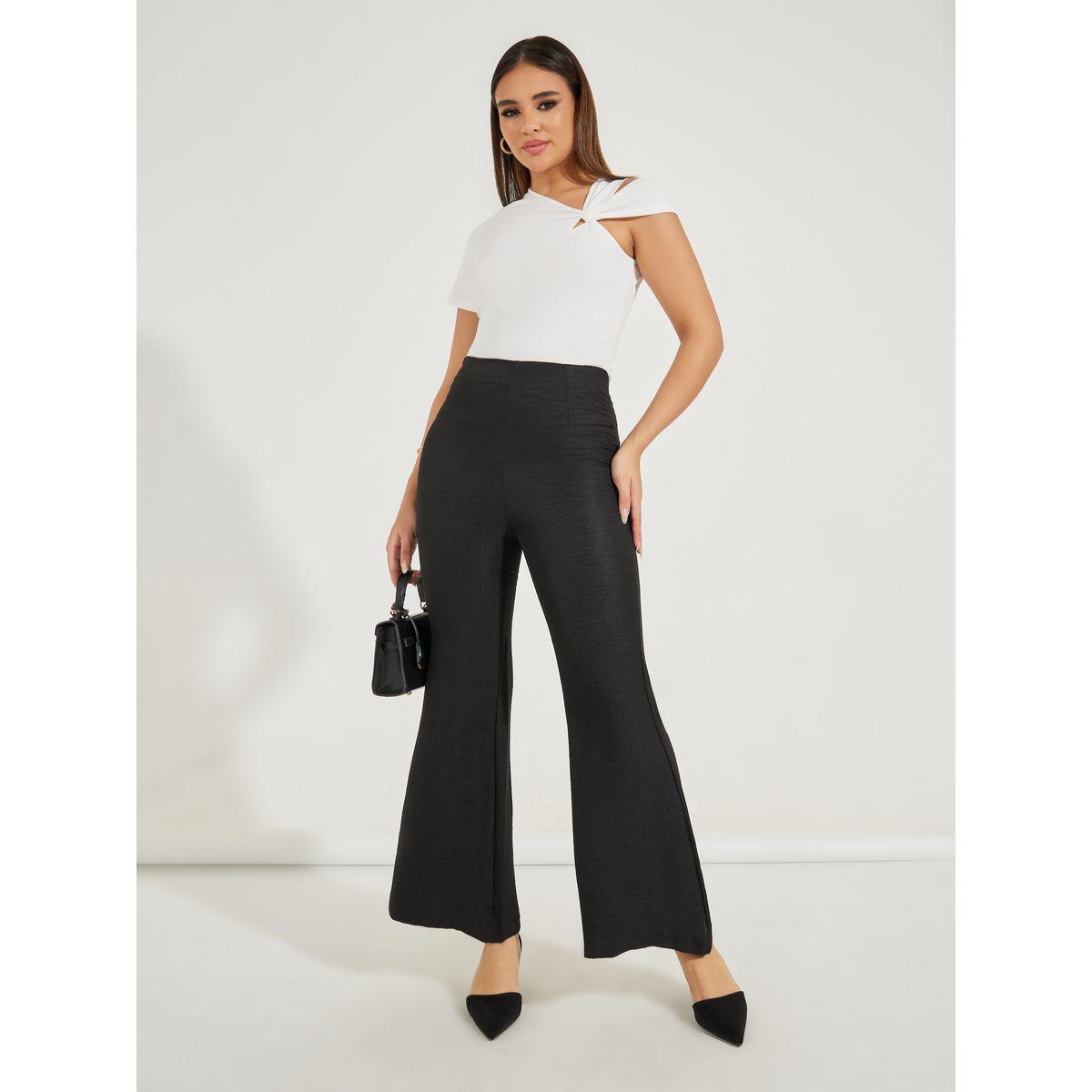 بنطال سادة بمظهر كتان مع ارجل واسعة-women-clothing-bottoms-trousers-image-1