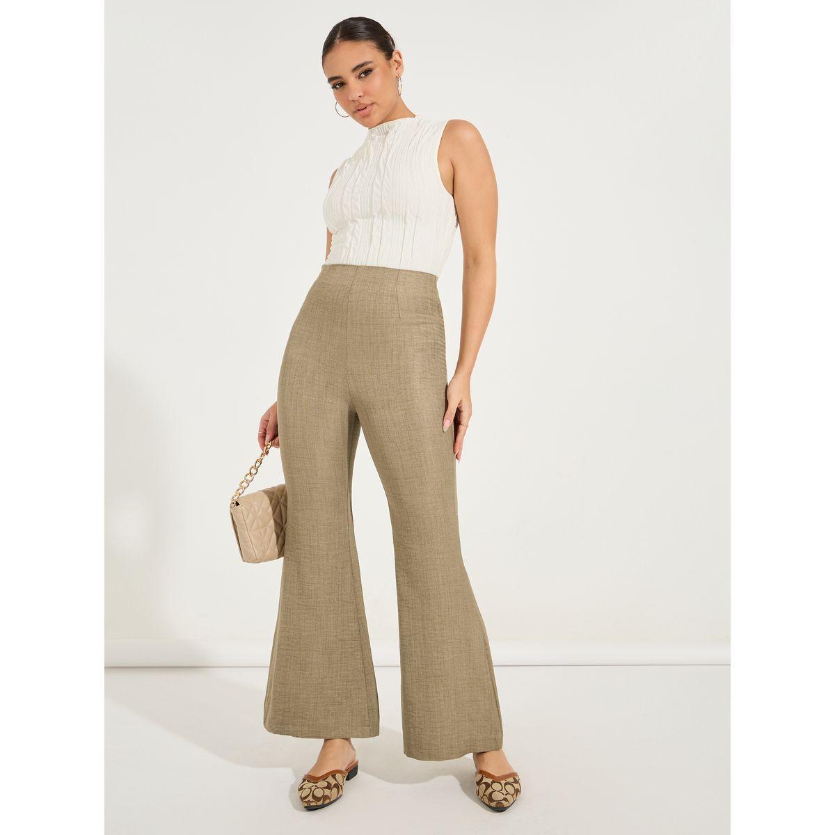 Styli  Loose Flare Fit Linen Look Trousers-women-clothing-bottoms-trousers-image-1