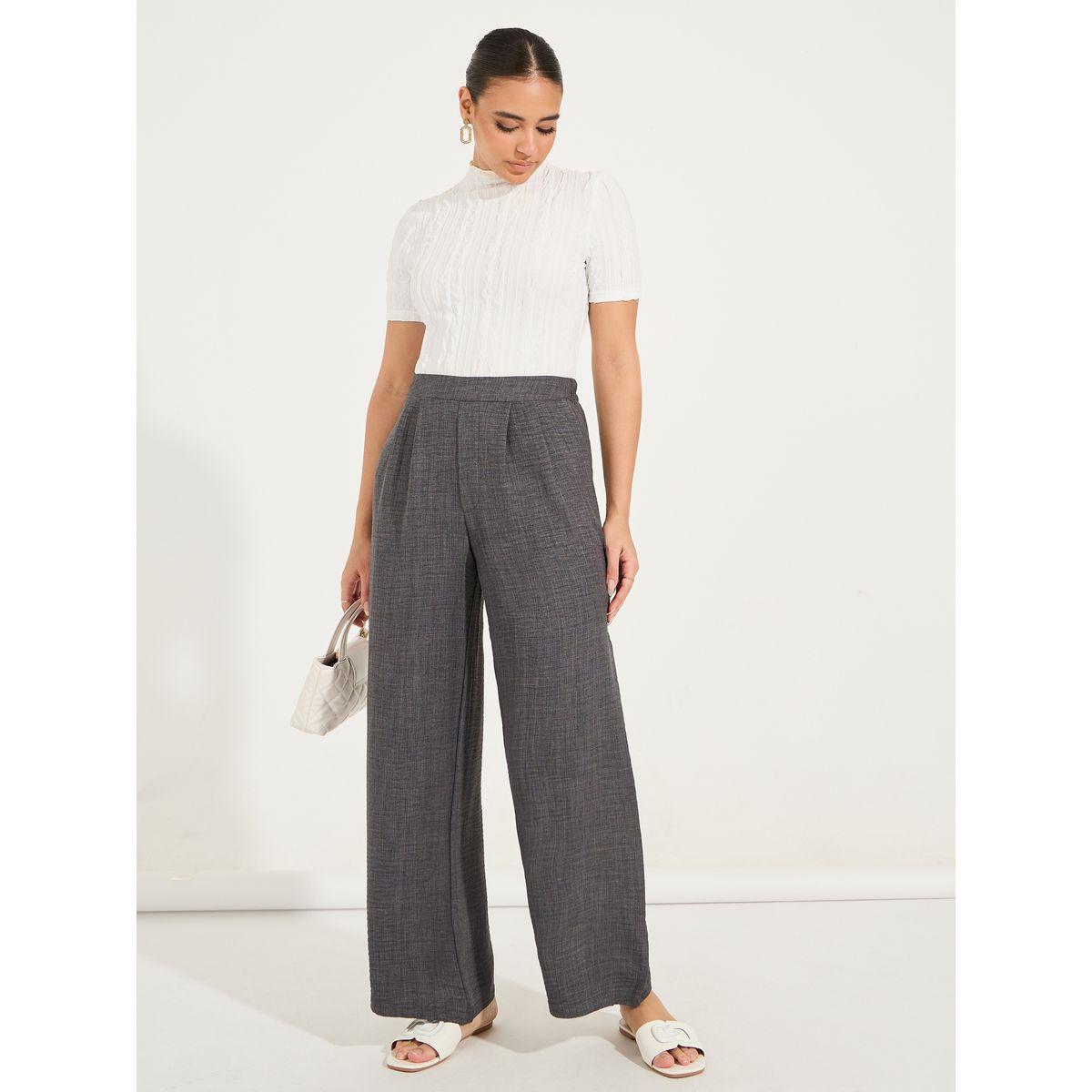 Styli Solid Wide Leg Linen Look Full Length Pants-women-clothing-bottoms-trousers-image-1