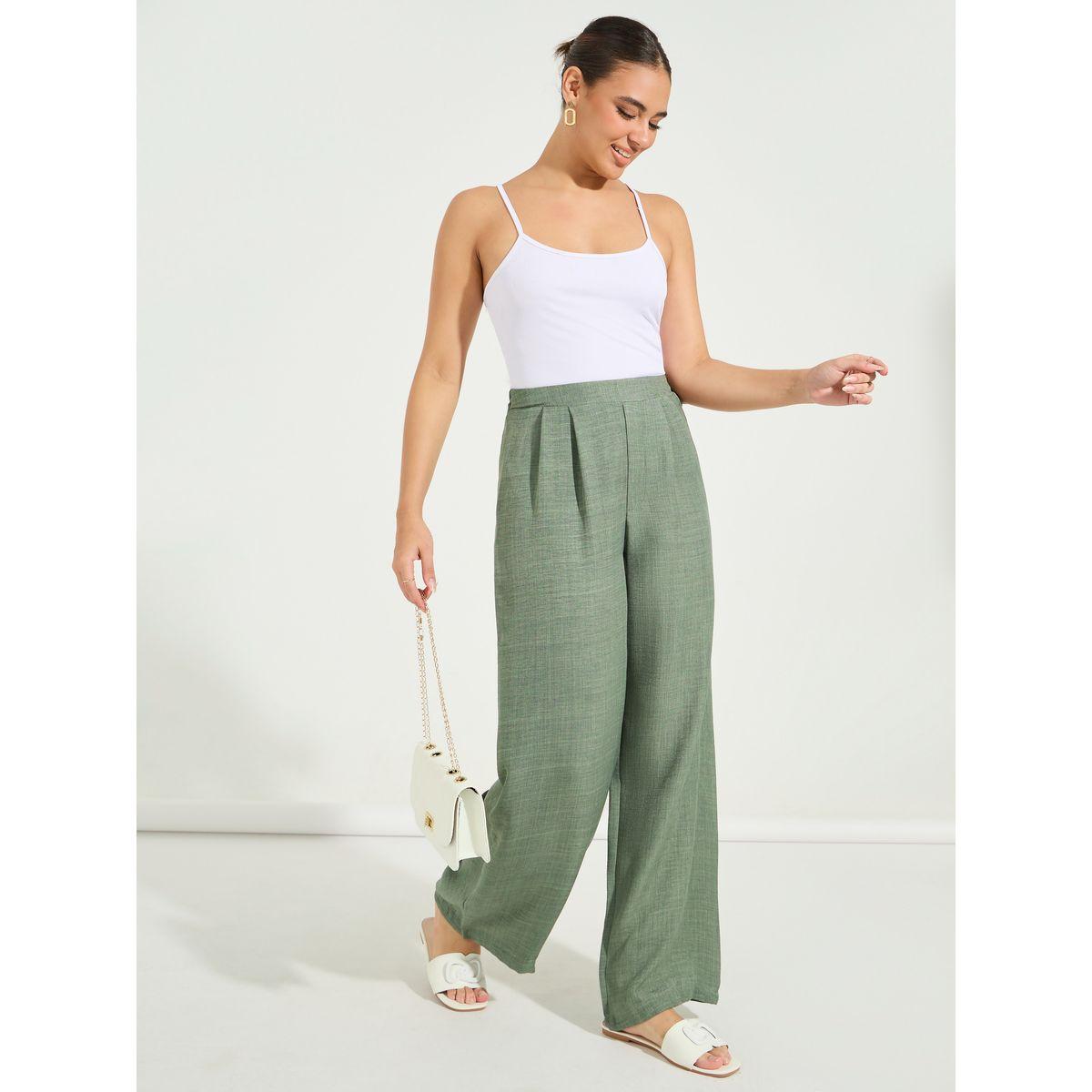 بنطال سادة بمظهر الكتان مع ارجل واسعة-women-clothing-bottoms-trousers-image-1
