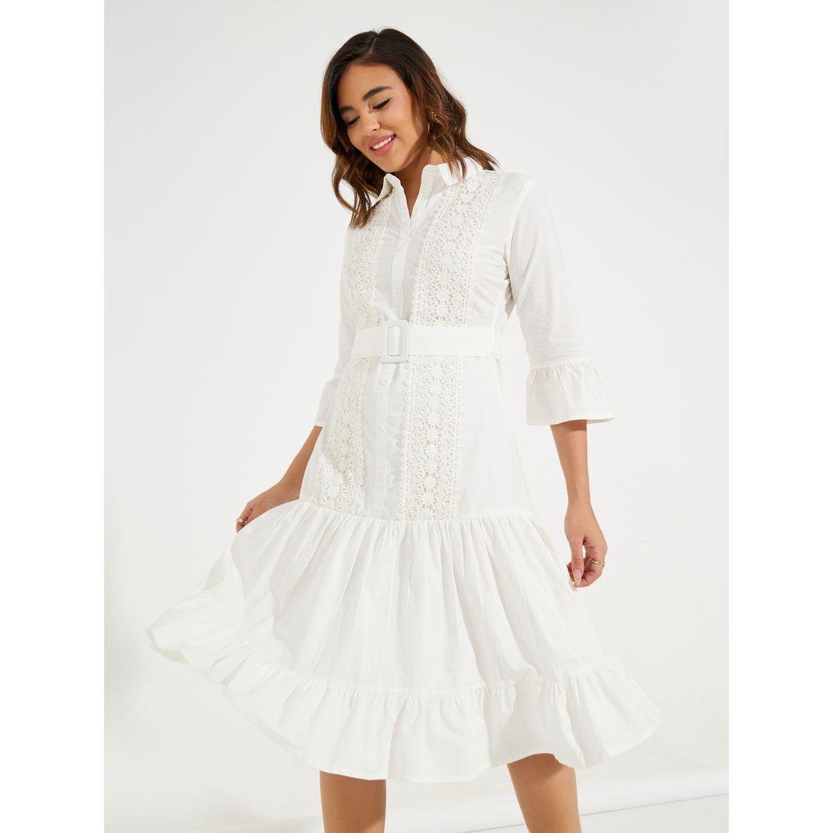 فستان بطول الركبة وتفاصيل دانتيل مع حزام-women-clothing-dresses-image-1