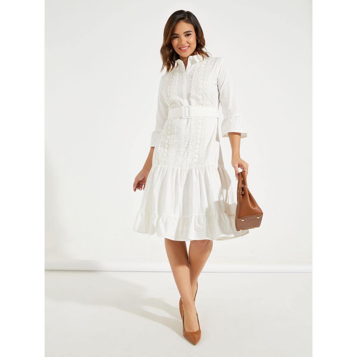 فستان بطول الركبة وتفاصيل دانتيل مع حزام-women-clothing-dresses-image-2
