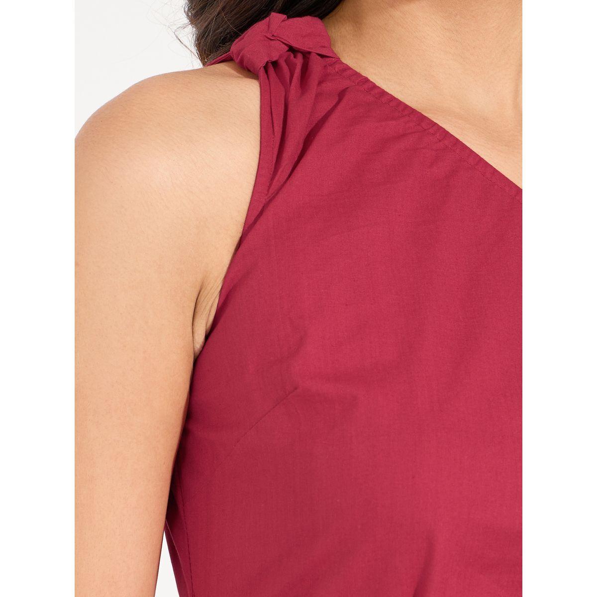 فستان طويل سادة بكتف واحد ورباط خصر-women-clothing-dresses-image-3
