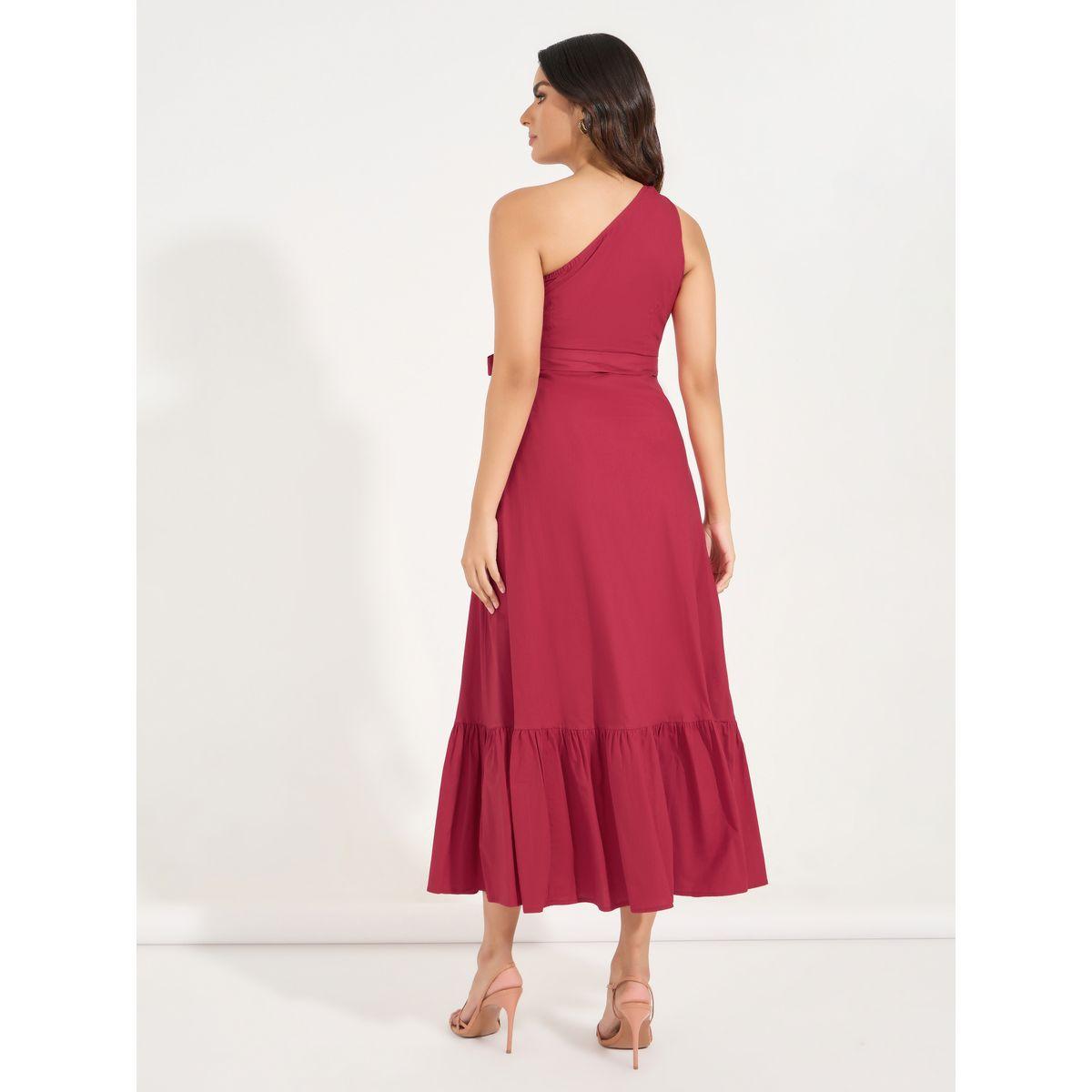 فستان طويل سادة بكتف واحد ورباط خصر-women-clothing-dresses-image-6