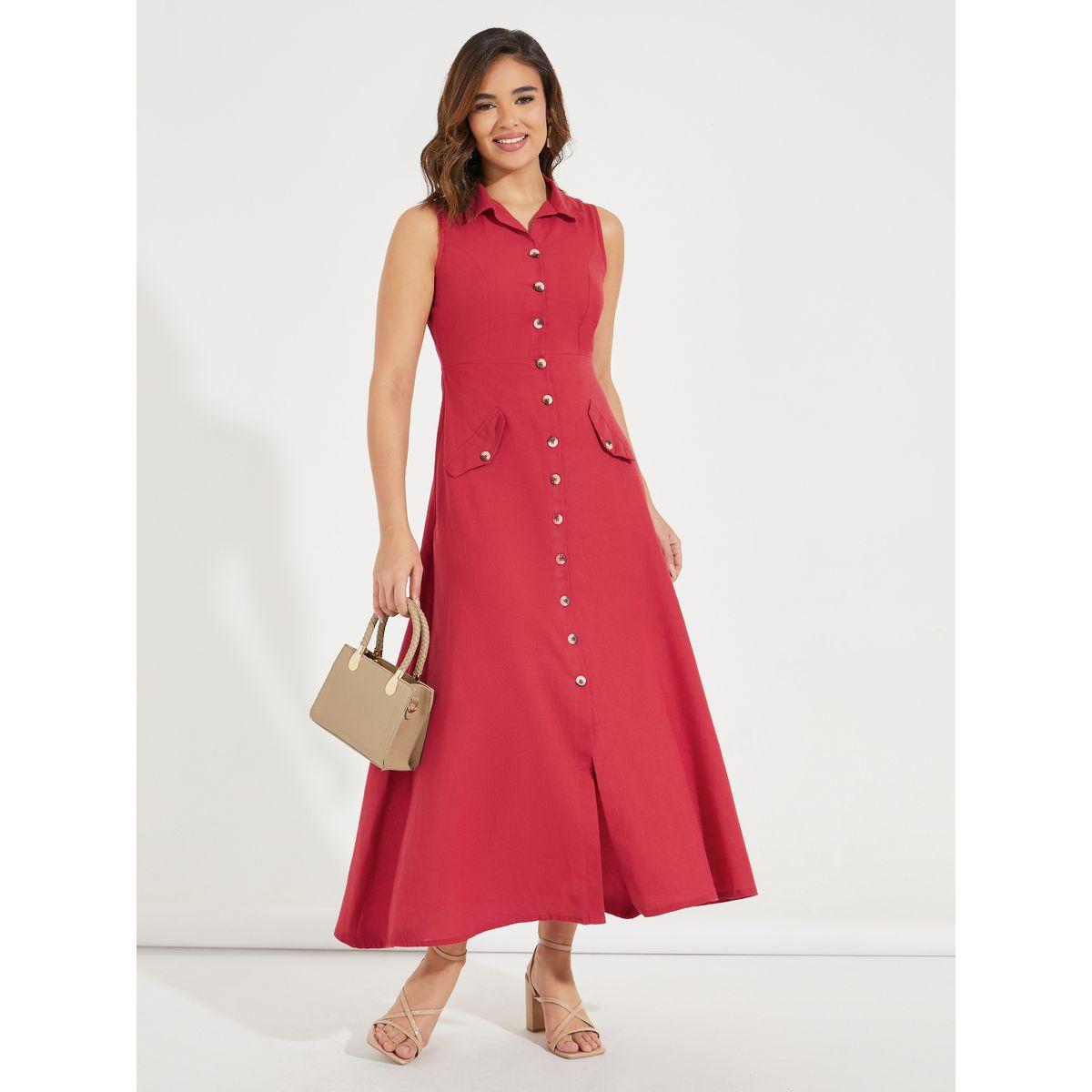 Styli Elevate Sleeveless Maxi Shirt Dress with Mock Flap Pockets-women-clothing-dresses-image-1