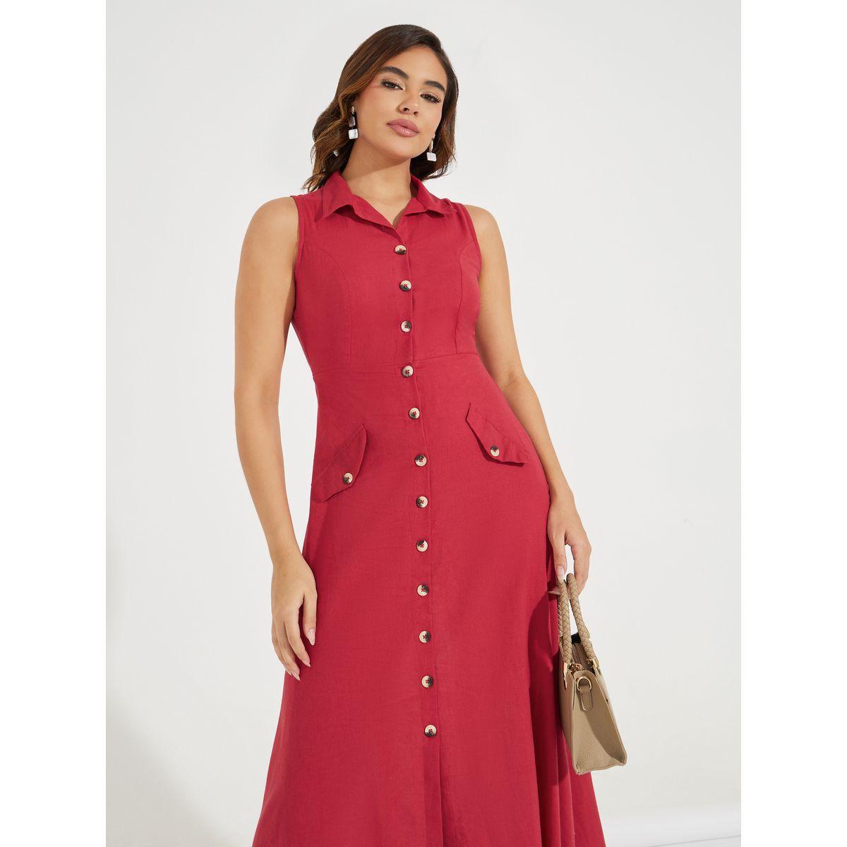 Styli Elevate Sleeveless Maxi Shirt Dress with Mock Flap Pockets-women-clothing-dresses-image-2