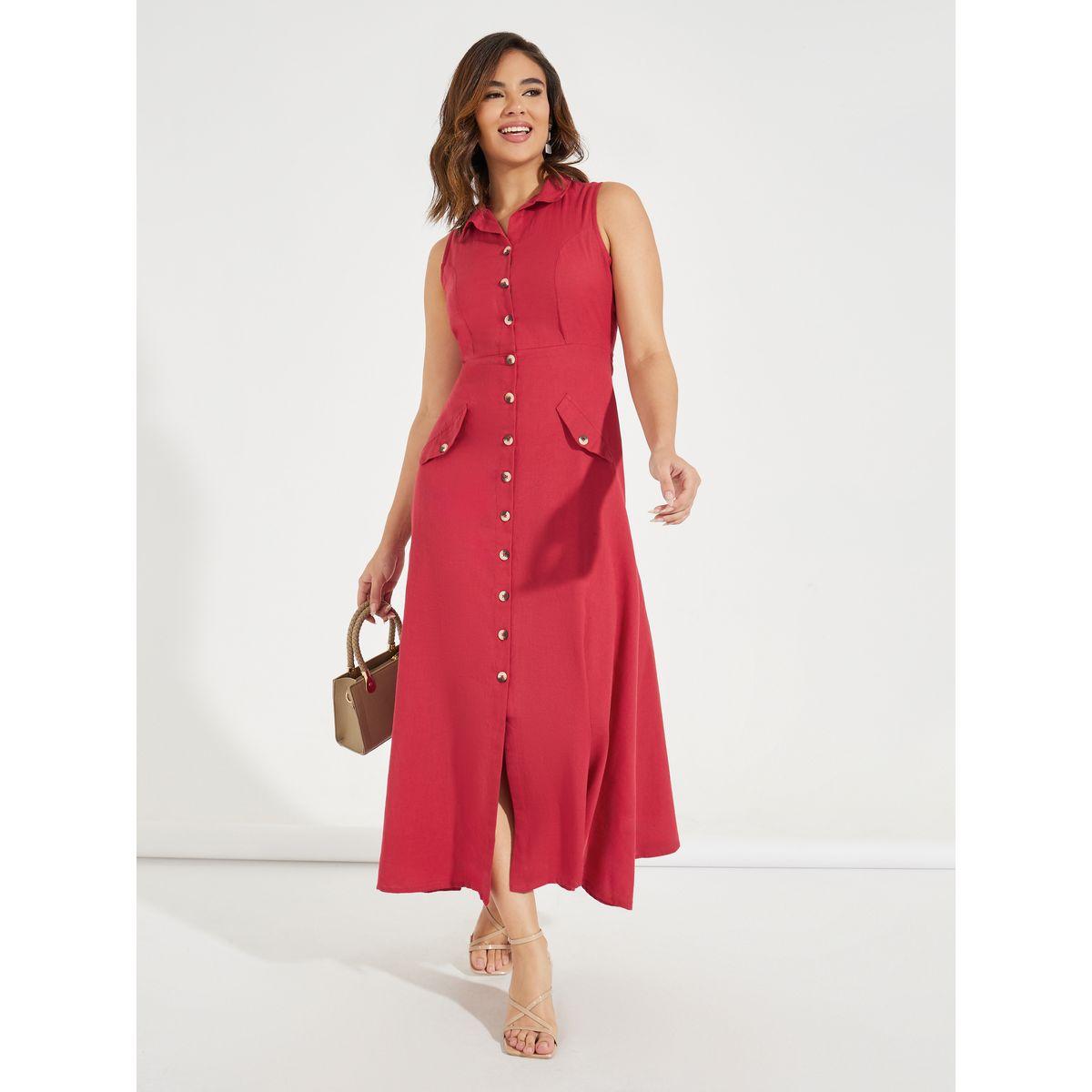 Styli Elevate Sleeveless Maxi Shirt Dress with Mock Flap Pockets-women-clothing-dresses-image-4