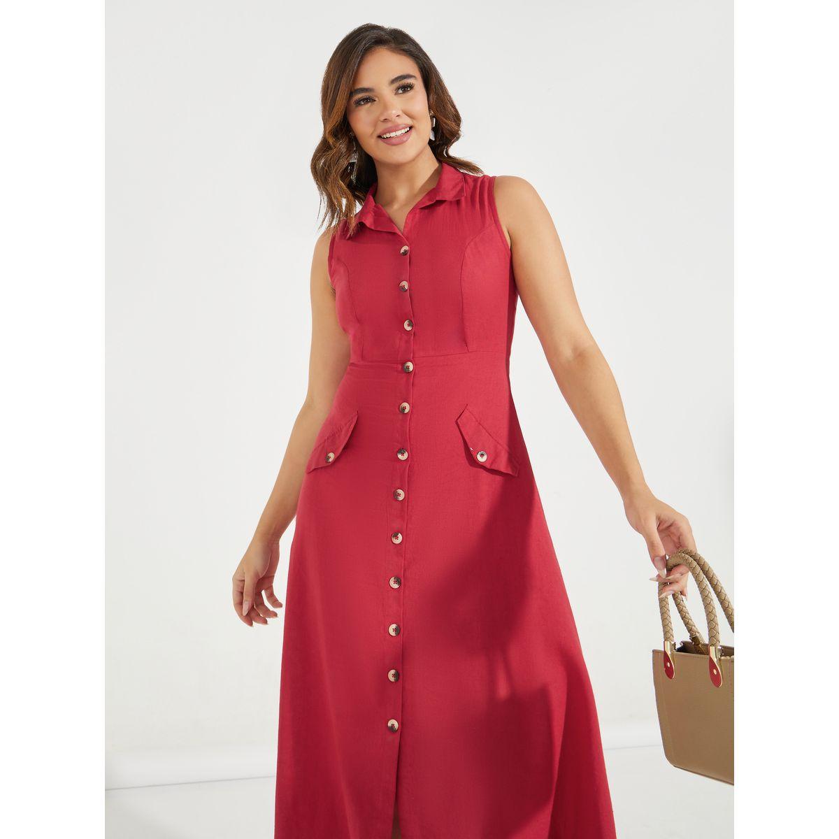 Styli Elevate Sleeveless Maxi Shirt Dress with Mock Flap Pockets-women-clothing-dresses-image-5