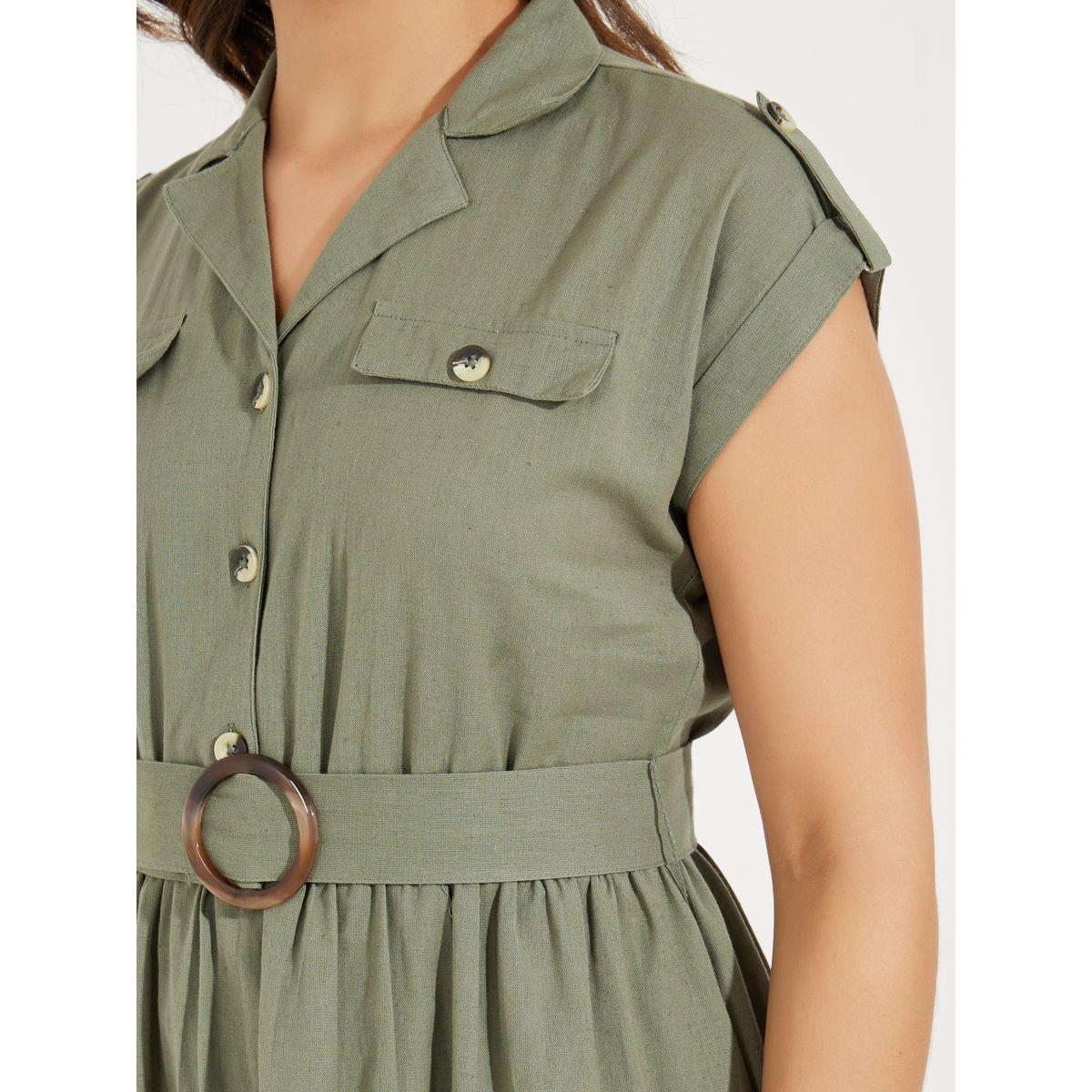Styli Elevate Notch Collar A-Line Midi Dress with Belt-women-clothing-dresses-image-3