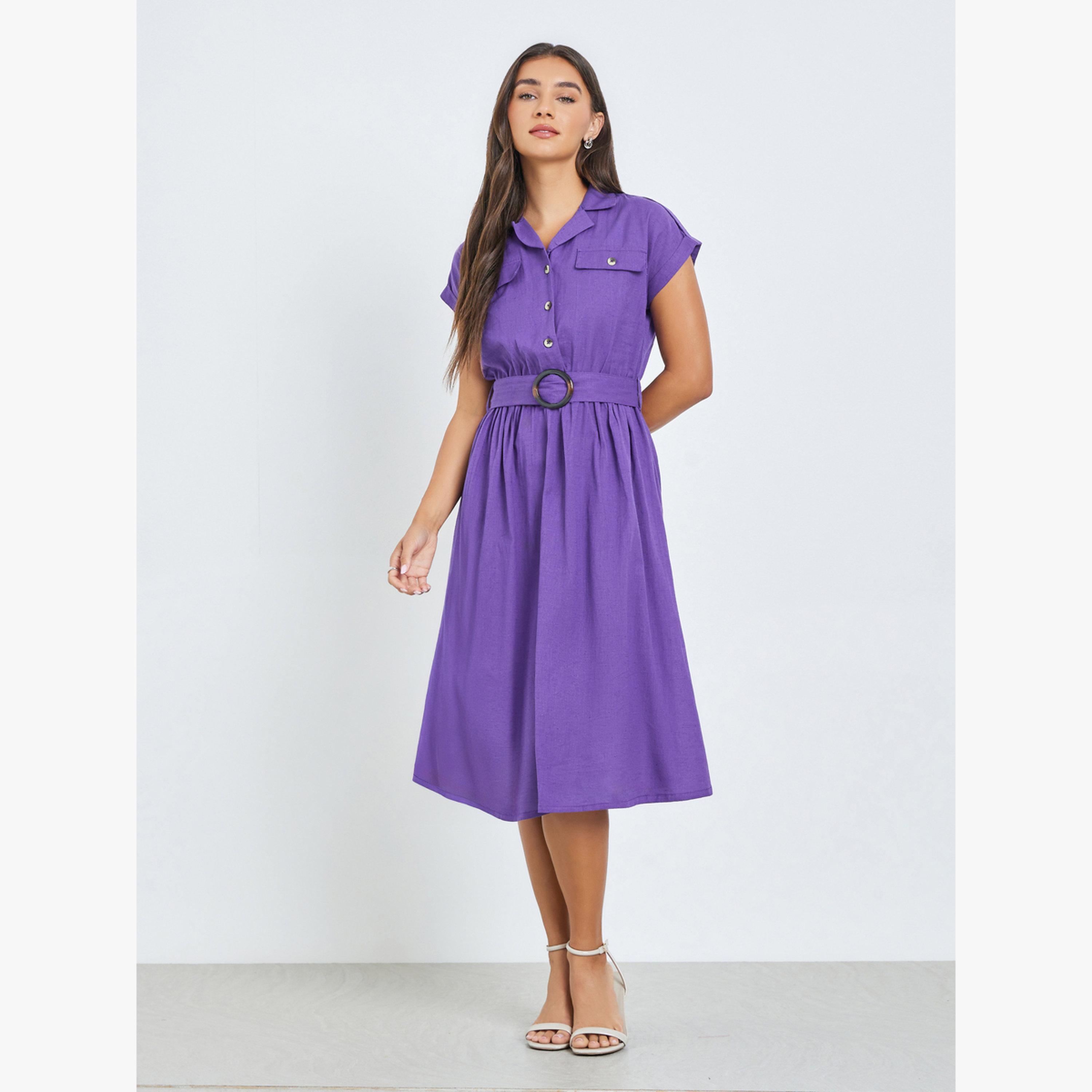 فستان ميدي قطن بحزام-women-clothing-dresses-image-1