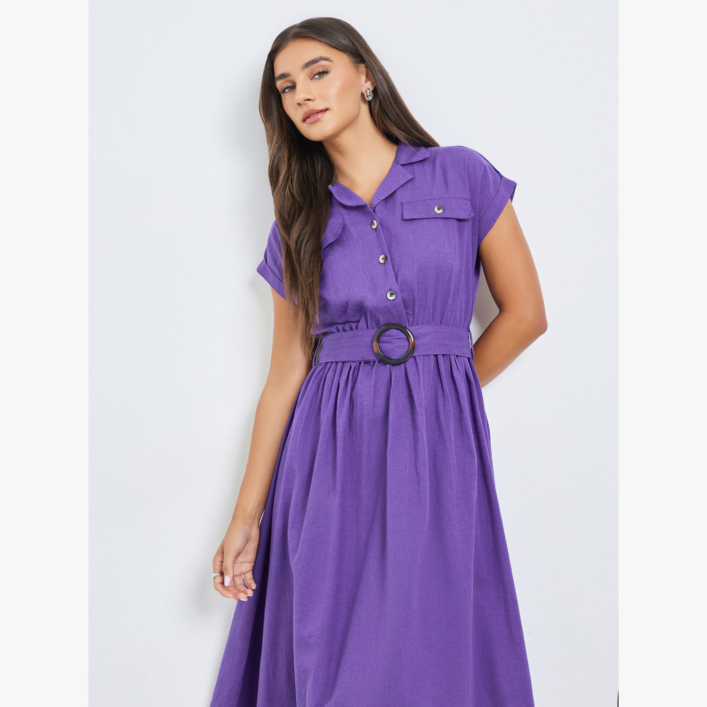 فستان ميدي قطن بحزام-women-clothing-dresses-image-2