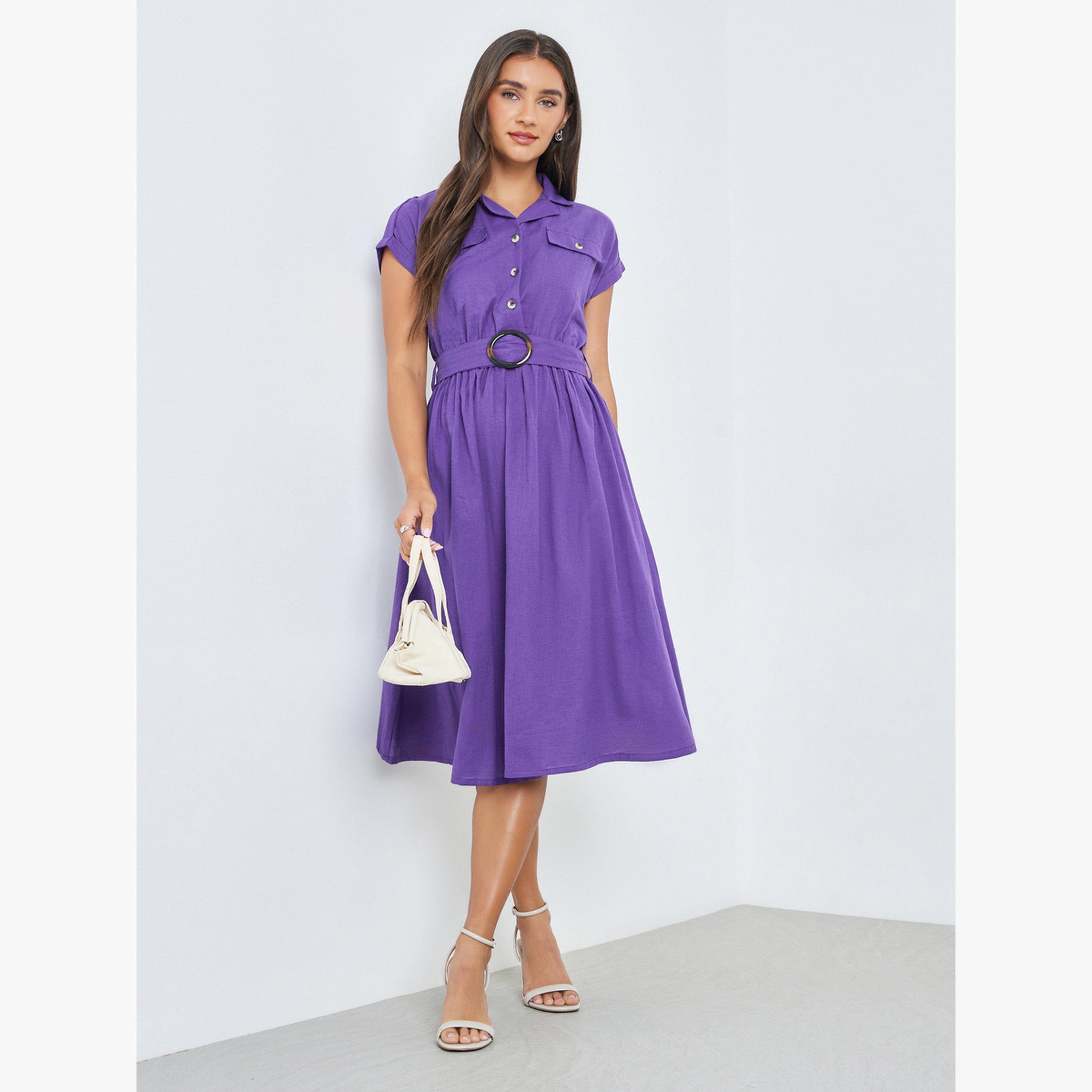 فستان ميدي قطن بحزام-women-clothing-dresses-image-3