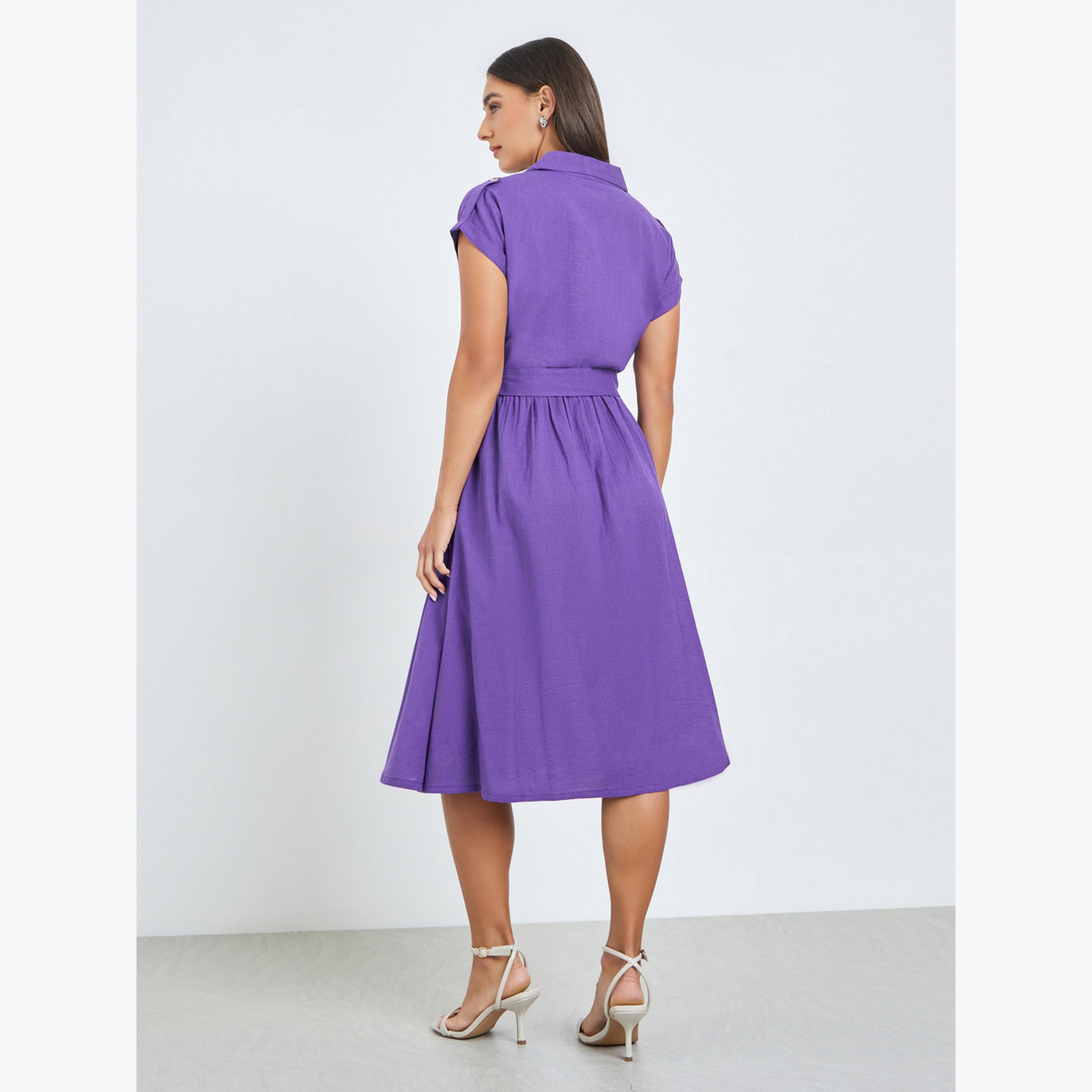 فستان ميدي قطن بحزام-women-clothing-dresses-image-4