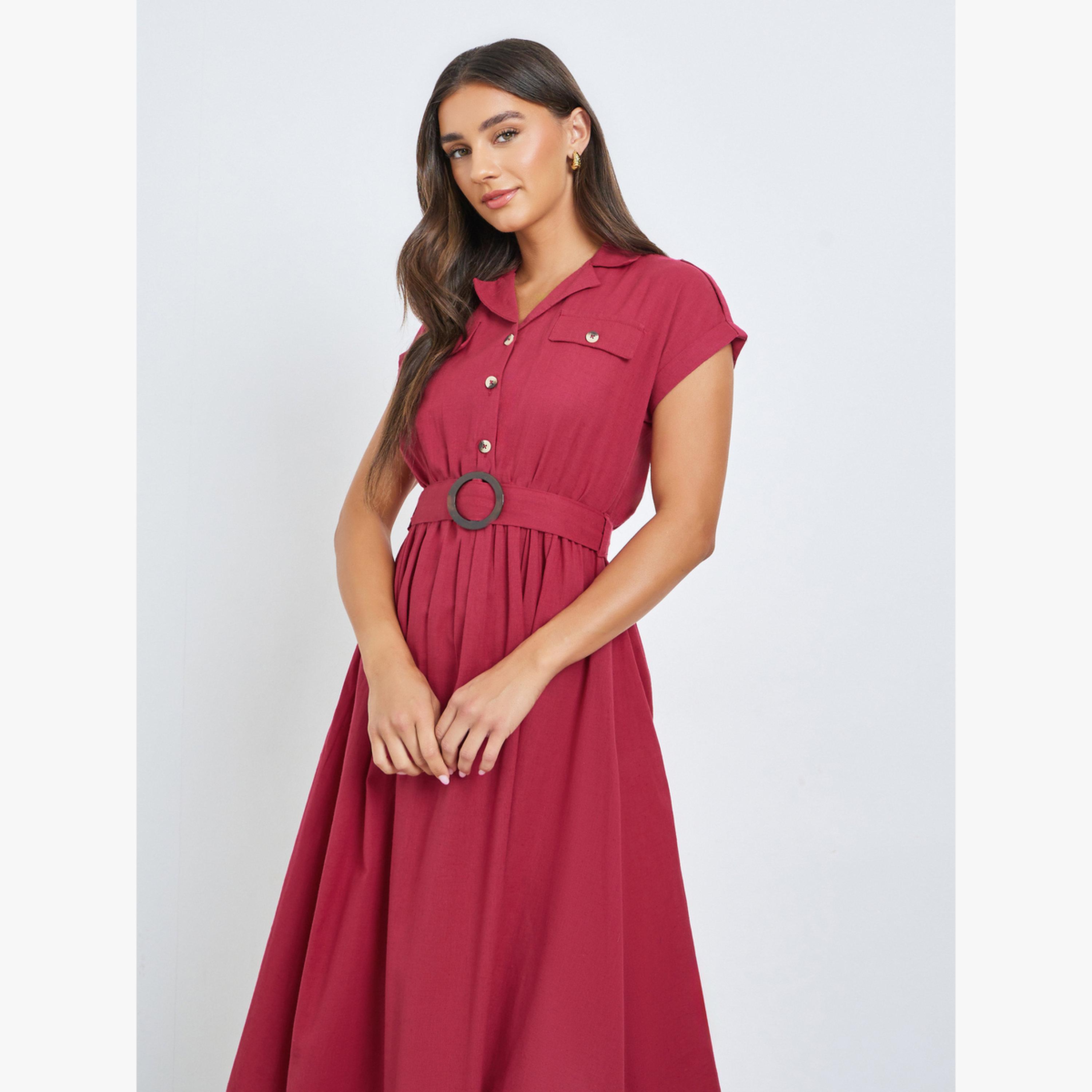 فستان ميدي قطن بحزام-women-clothing-dresses-image-2